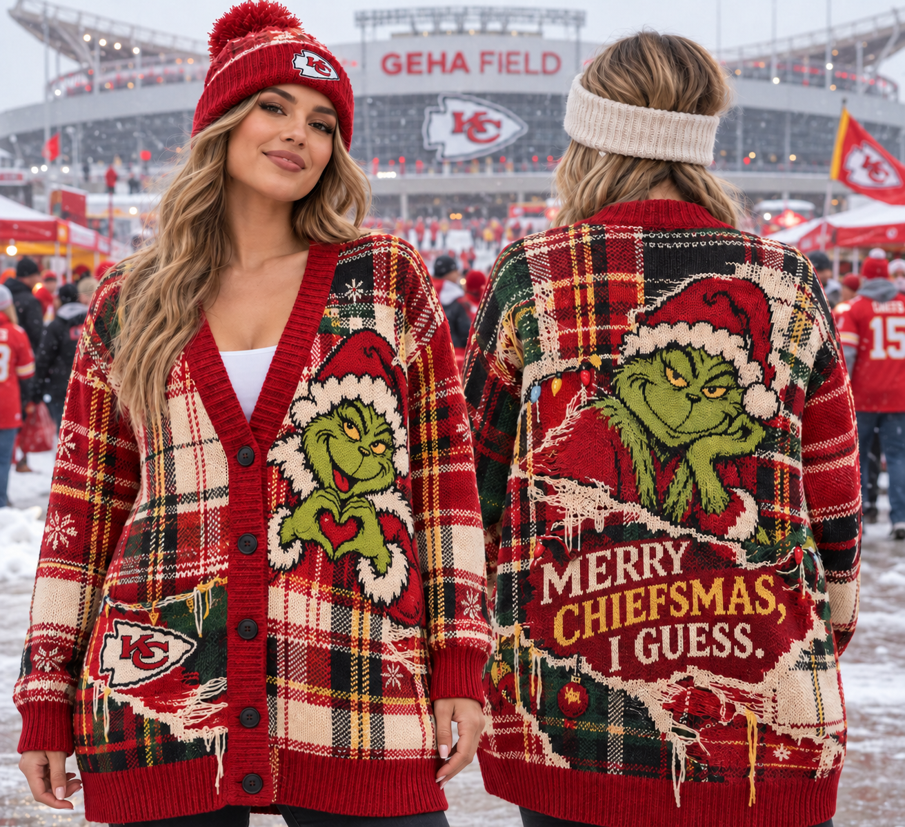Kansas City Chiefs | Grinch Merry Chiefsmas I Guess Christmas Knitted Cardigan Sweater