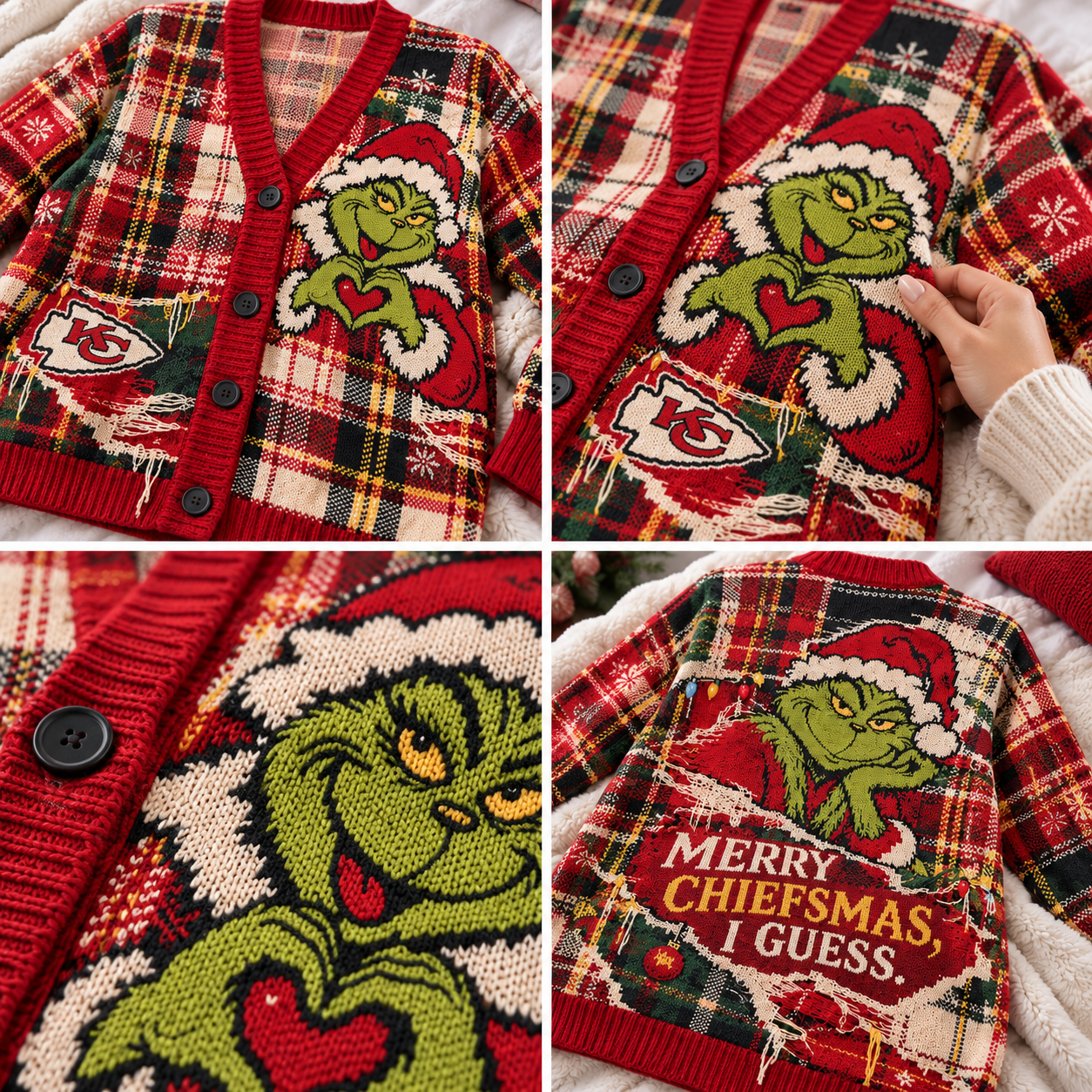 Kansas City Chiefs | Grinch Merry Chiefsmas I Guess Christmas Knitted Cardigan Sweater