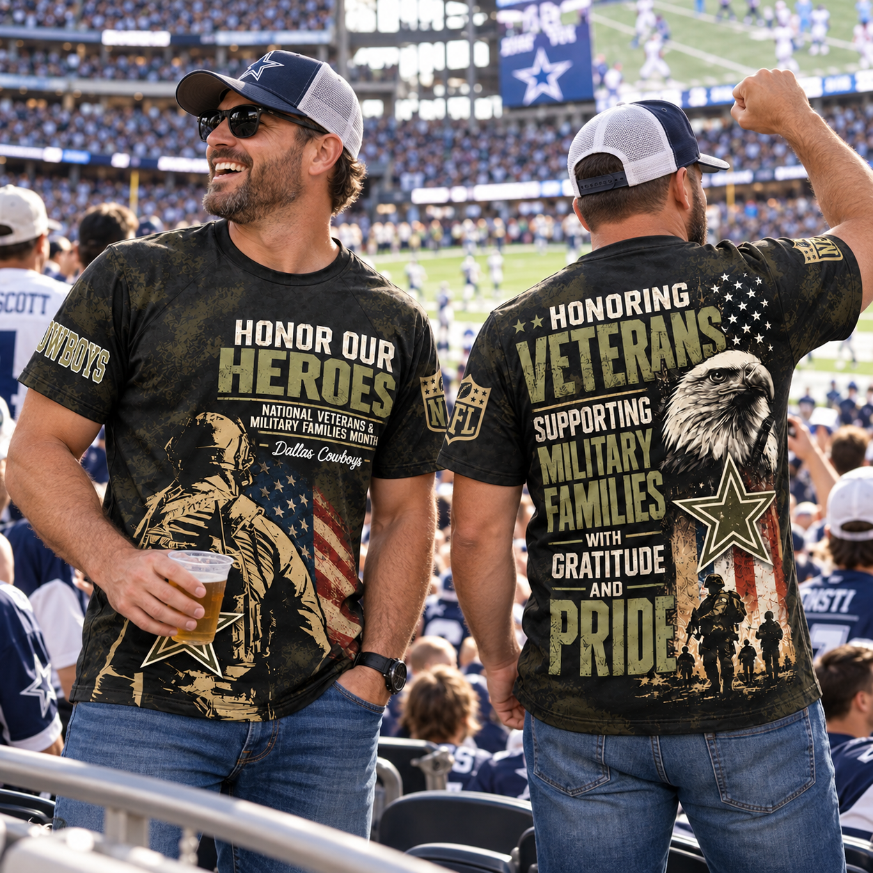 Dallas Cowboys | National Veterans & Military Families Month Camo 3D T-Shirt
