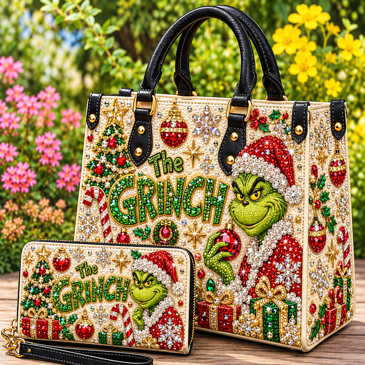 The Grinch Christmas PU Leather Handbag, Festive Holiday Tote Bag, Green Character Christmas Purse, Gift for Women