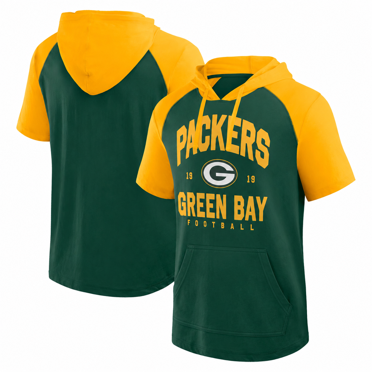 Green Bay Packers | Raglan Colorblock Unisex Short Sleeve Hoodie Pullover Sweatshirt