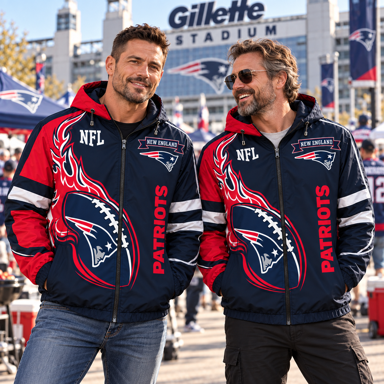 New England Patriots | Flame Football Unisex Waterproof Lined Hooded Jacket Windbreaker