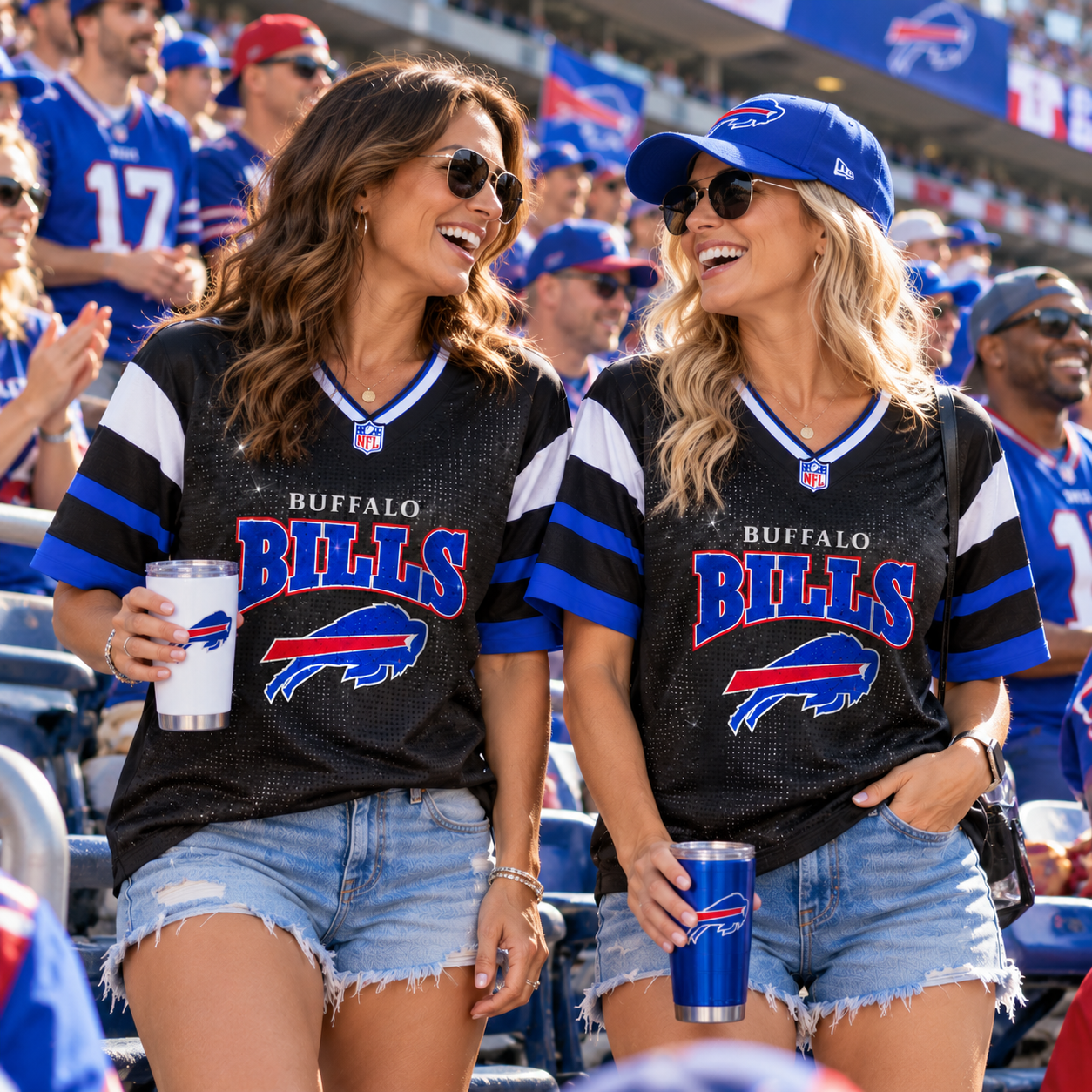 Buffalo Bills | Women Football Game Day V-Neck Mesh Sparkle Jersey Top