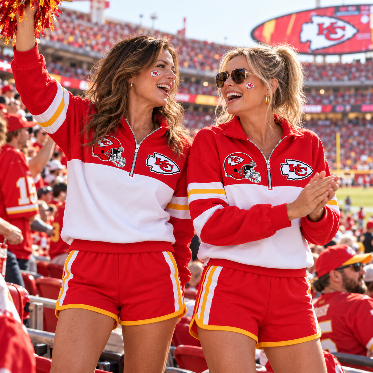 Kansas City Chiefs | Hello Kitty Cute Cartoon Colorblock Half Zip Pullover and Shorts Set