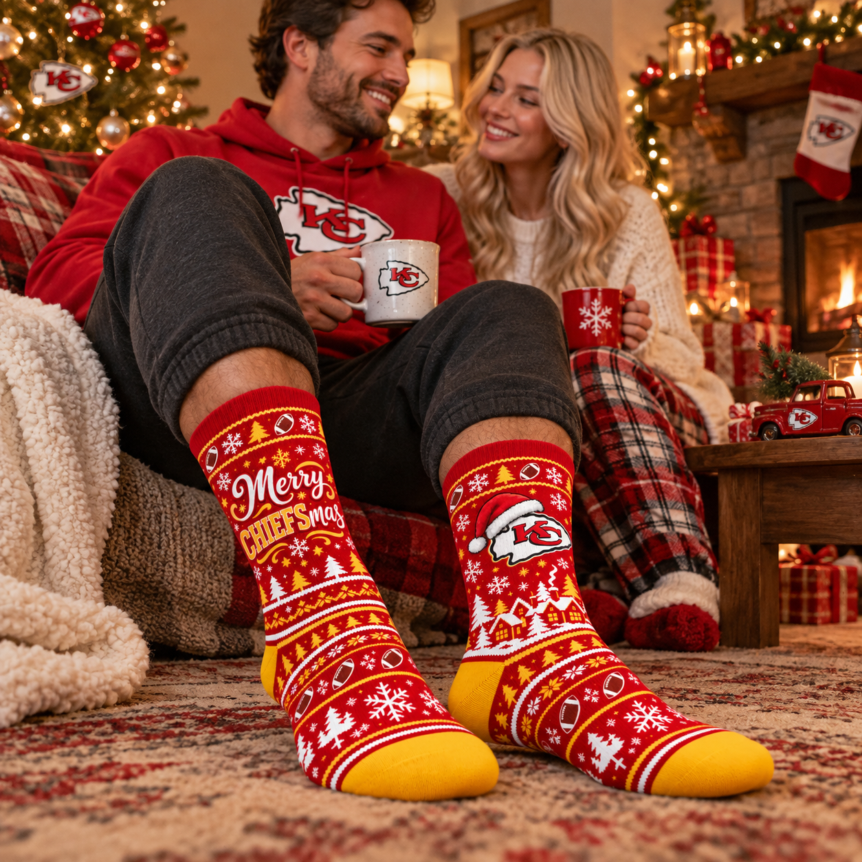 Kansas City Chiefs | Football Ugly Christmas Santa Hat Holiday Crew Socks Gift