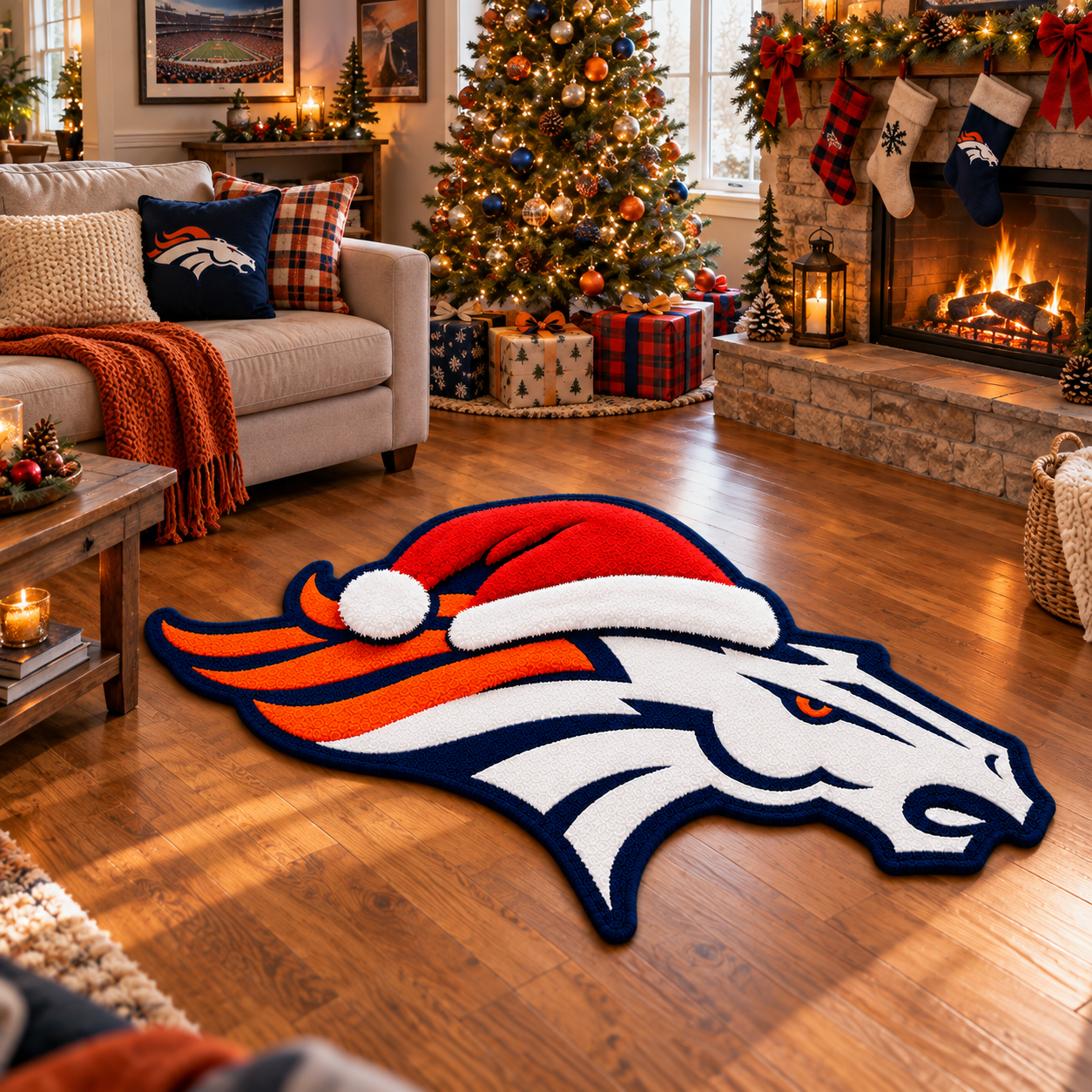 Denver Broncos | Football Christmas Santa Hat Logo Shaped Floor Mat Rug