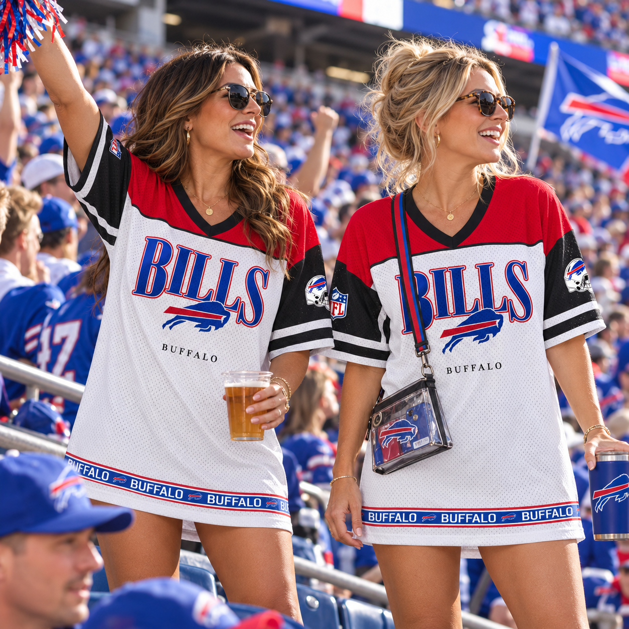 Buffalo Bills | Women Football Game Day Tailgate Fan Apparel Colorblock Mesh V-Neck Jersey