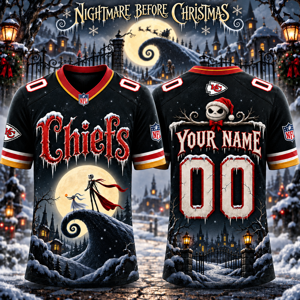 Kansas City Chiefs | Nightmare Before Christmas Jack Football Game Day Custom Name & Number Jersey