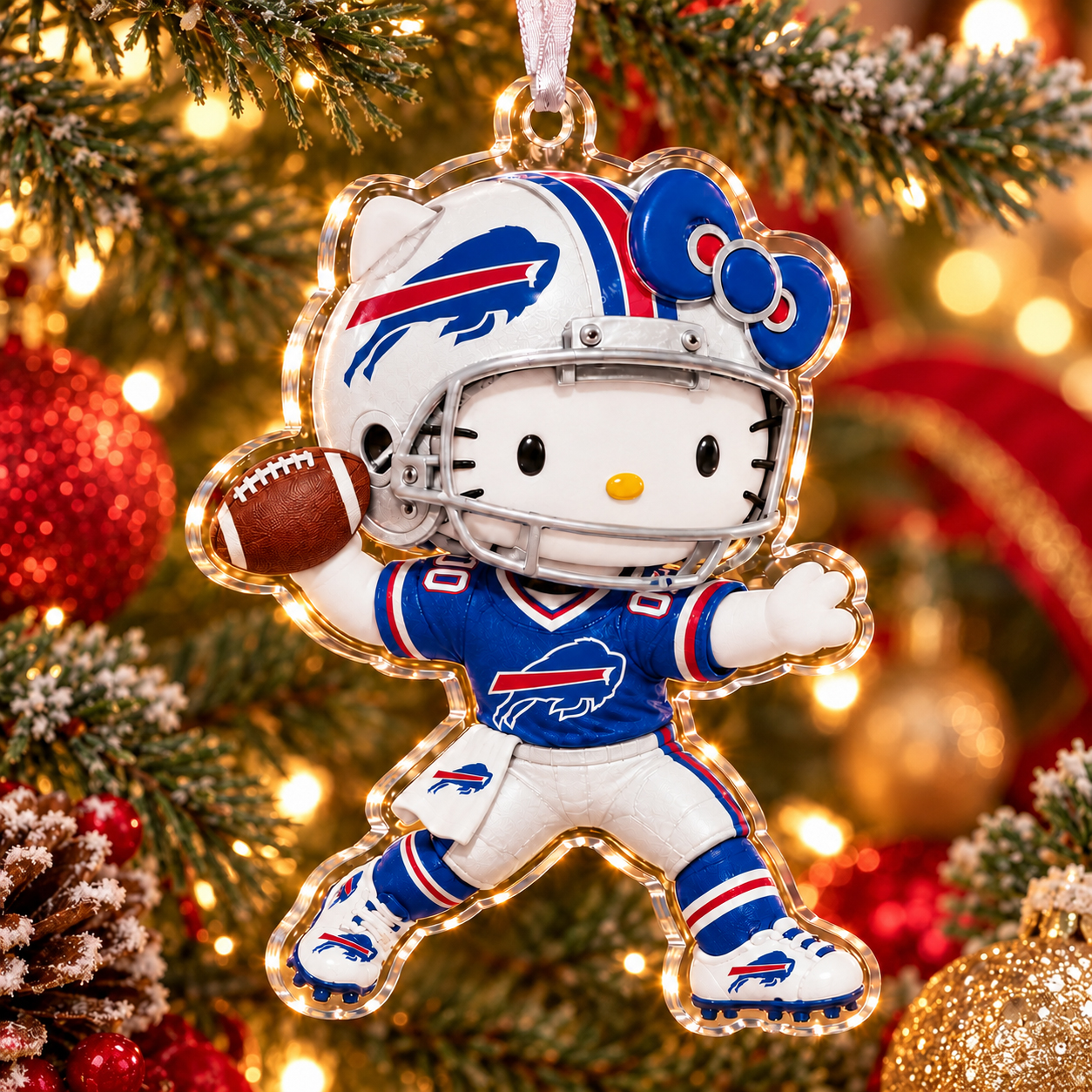 Buffalo Bills Hello Kitty Christmas Ornament, Cute Football Acrylic Ornament, Bills Fan Holiday Gift, Kitty Sports Tree Decor