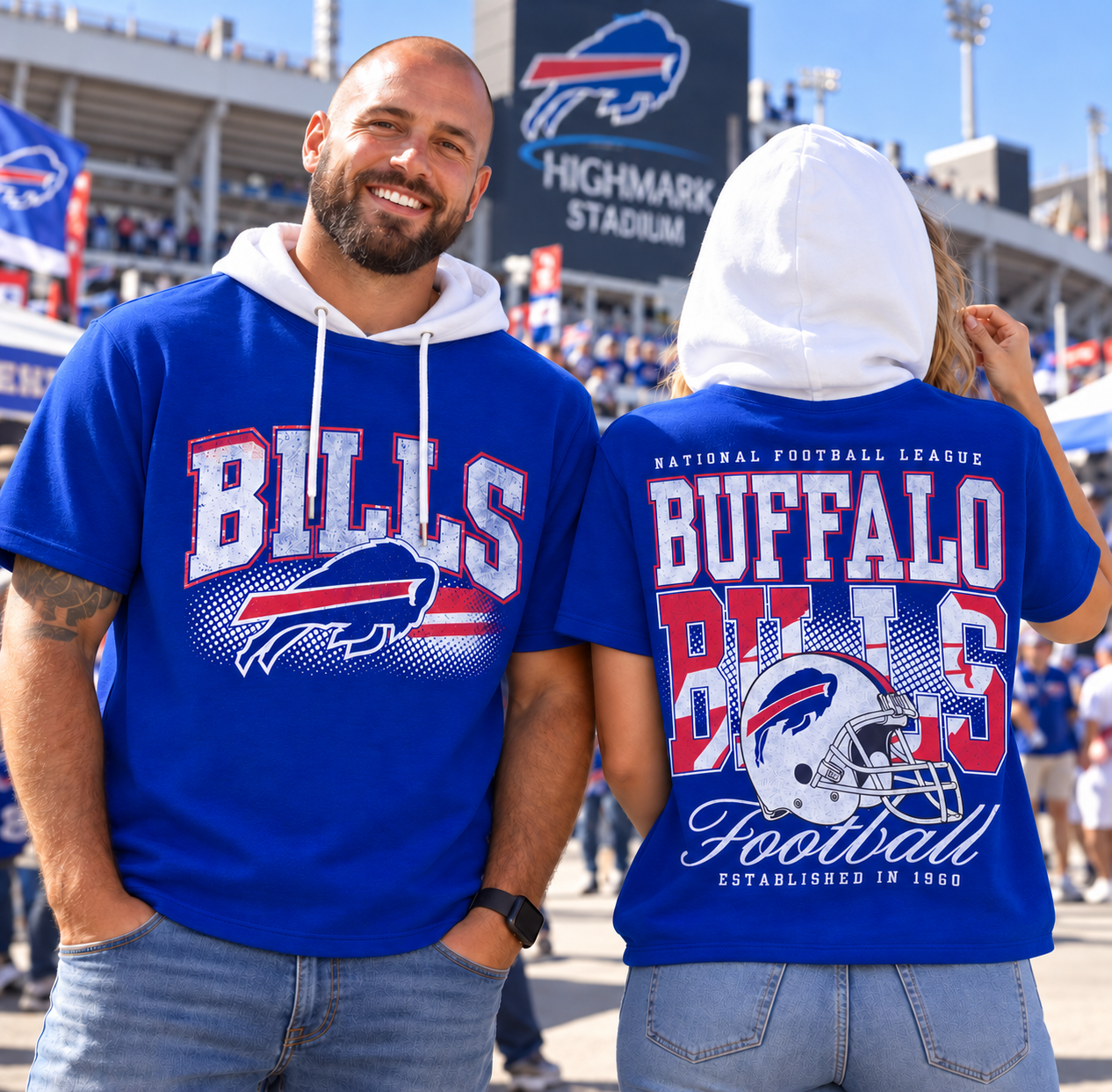 Buffalo Bills | Football Game Day Colorblock Short Sleeve Hooded T-Shirt