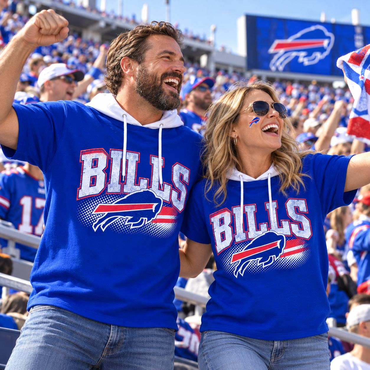Buffalo Bills | Football Game Day Colorblock Short Sleeve Hooded T-Shirt