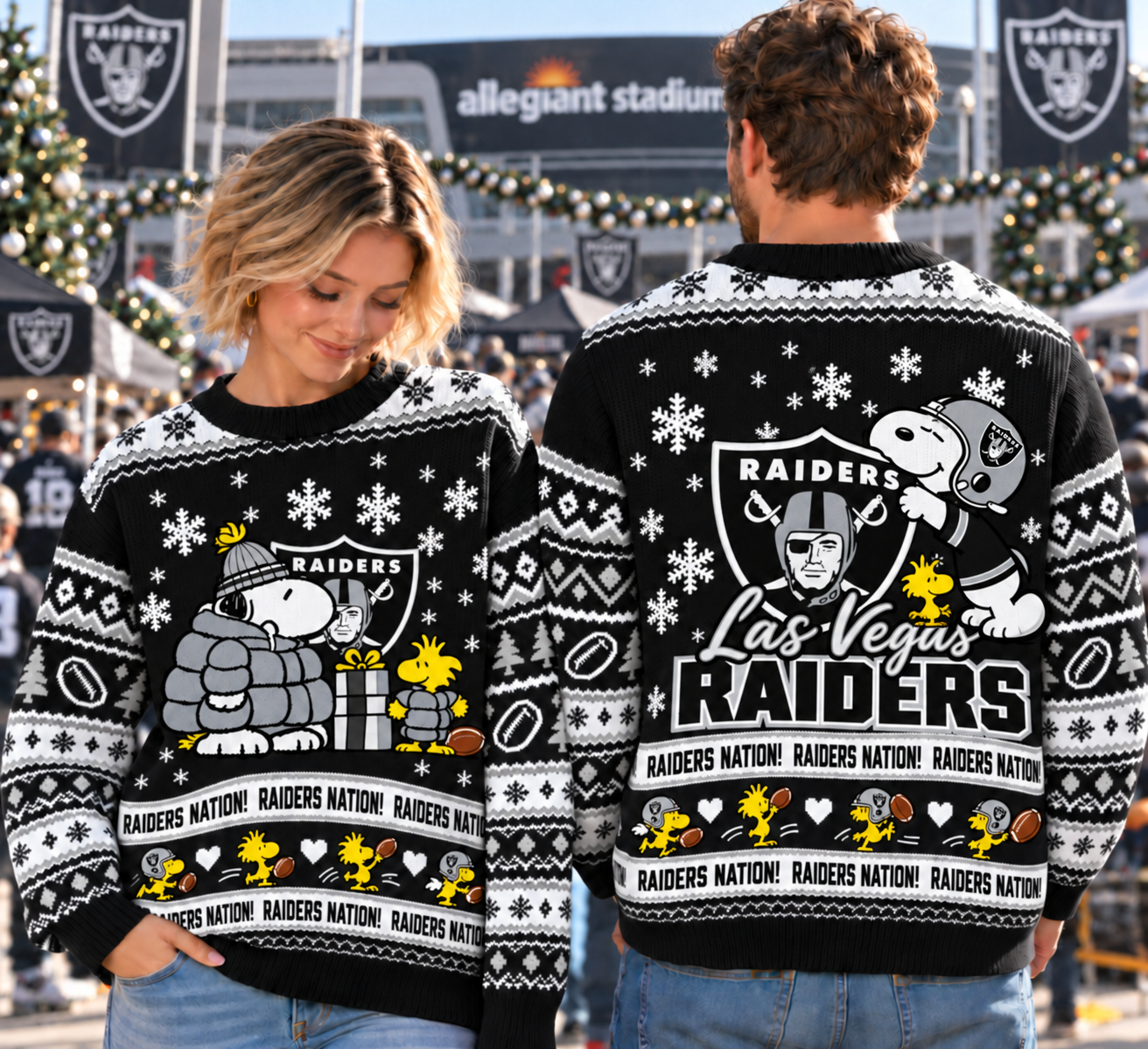 Las Vegas Raiders | Football Christmas Snoopy Game Day Unisex Ugly Sweater Knit Pullover