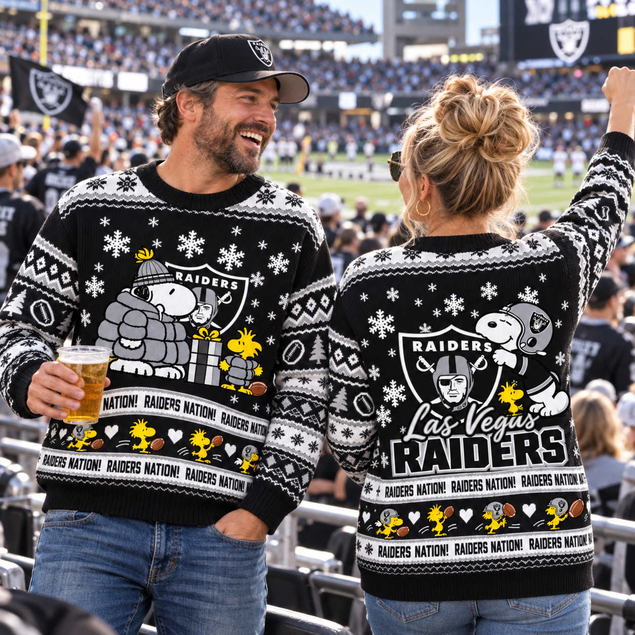 Las Vegas Raiders | Football Christmas Snoopy Game Day Unisex Ugly Sweater Knit Pullover