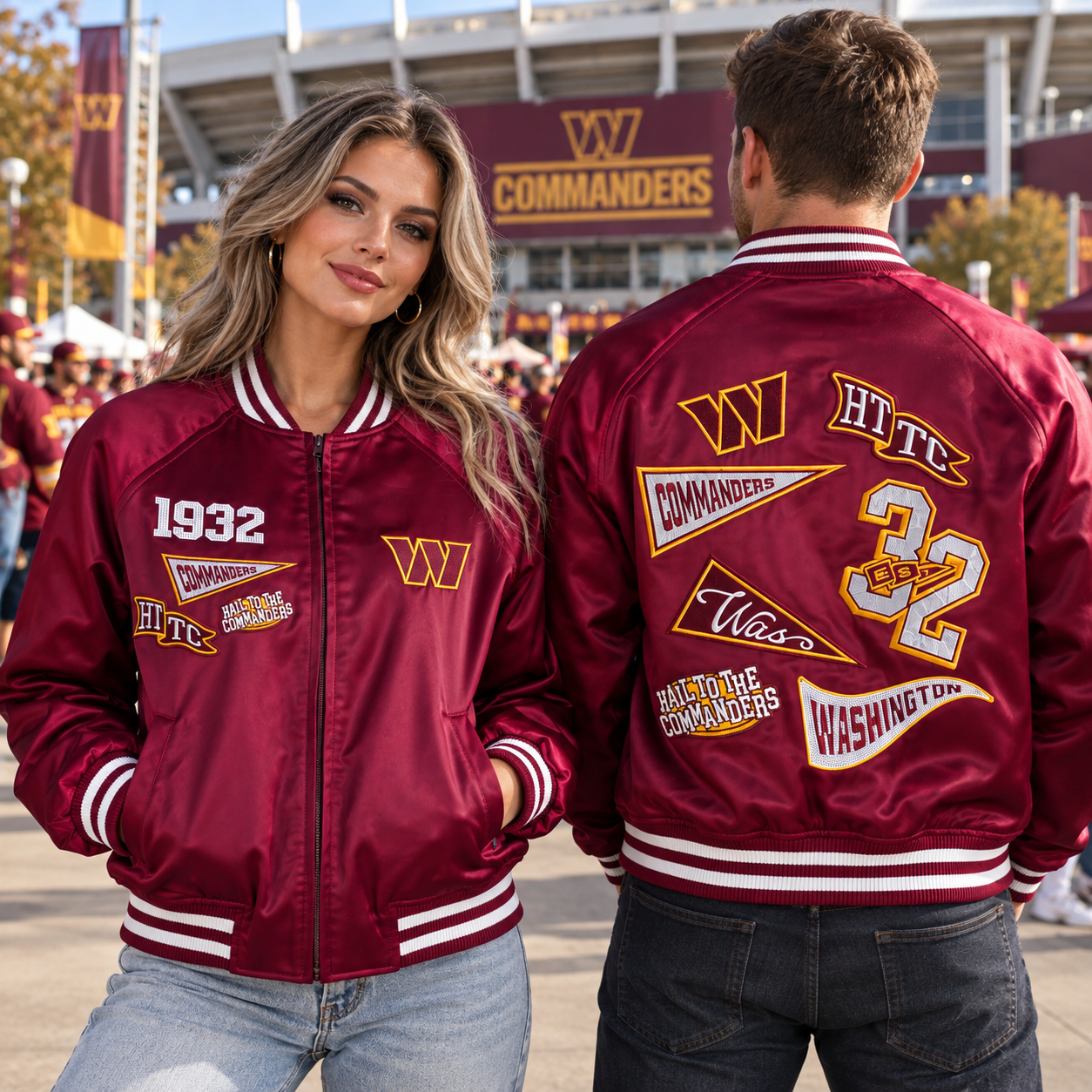 Washington Commanders | Football Game Day Vintage Lightweight Satin Bomber Unisex Zip Jacket