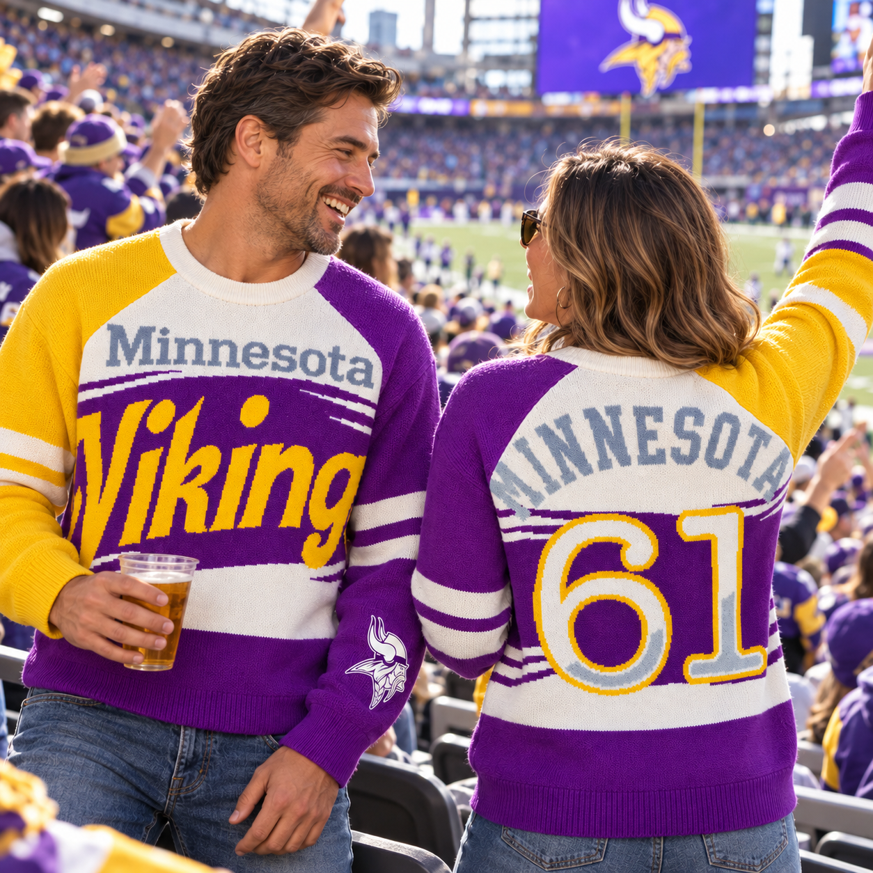 Minnesota Vikings | Custom Number Football Game Day Colorblock Knitted Sweater Pullover Shirt