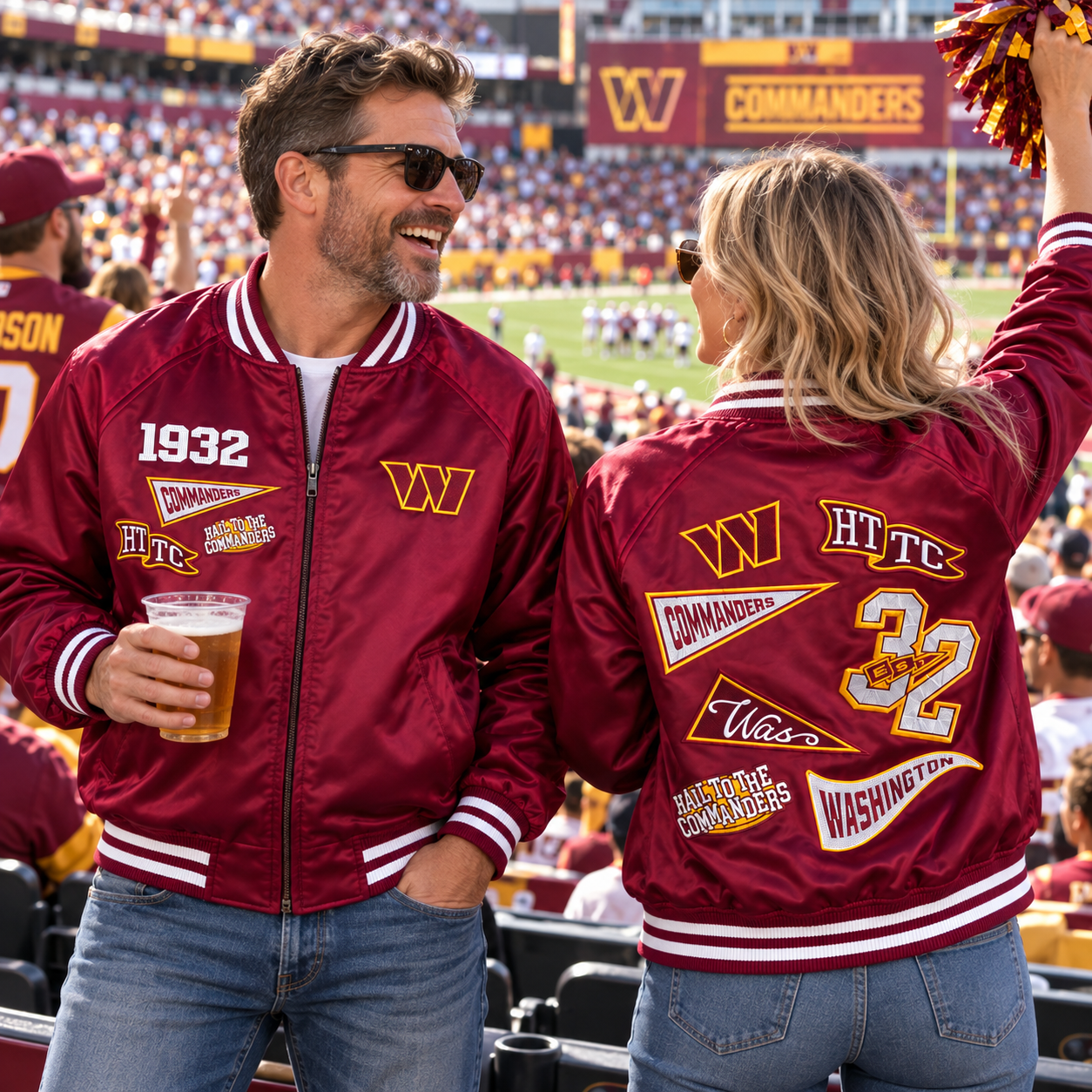 Washington Commanders | Football Game Day Vintage Lightweight Satin Bomber Unisex Zip Jacket