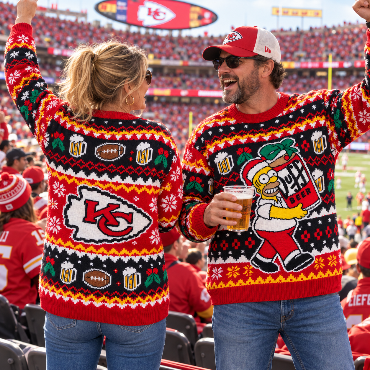 Kansas City Chiefs | Football Christmas Homer Simpson Beer Unisex Ugly Sweater Knit Pullover