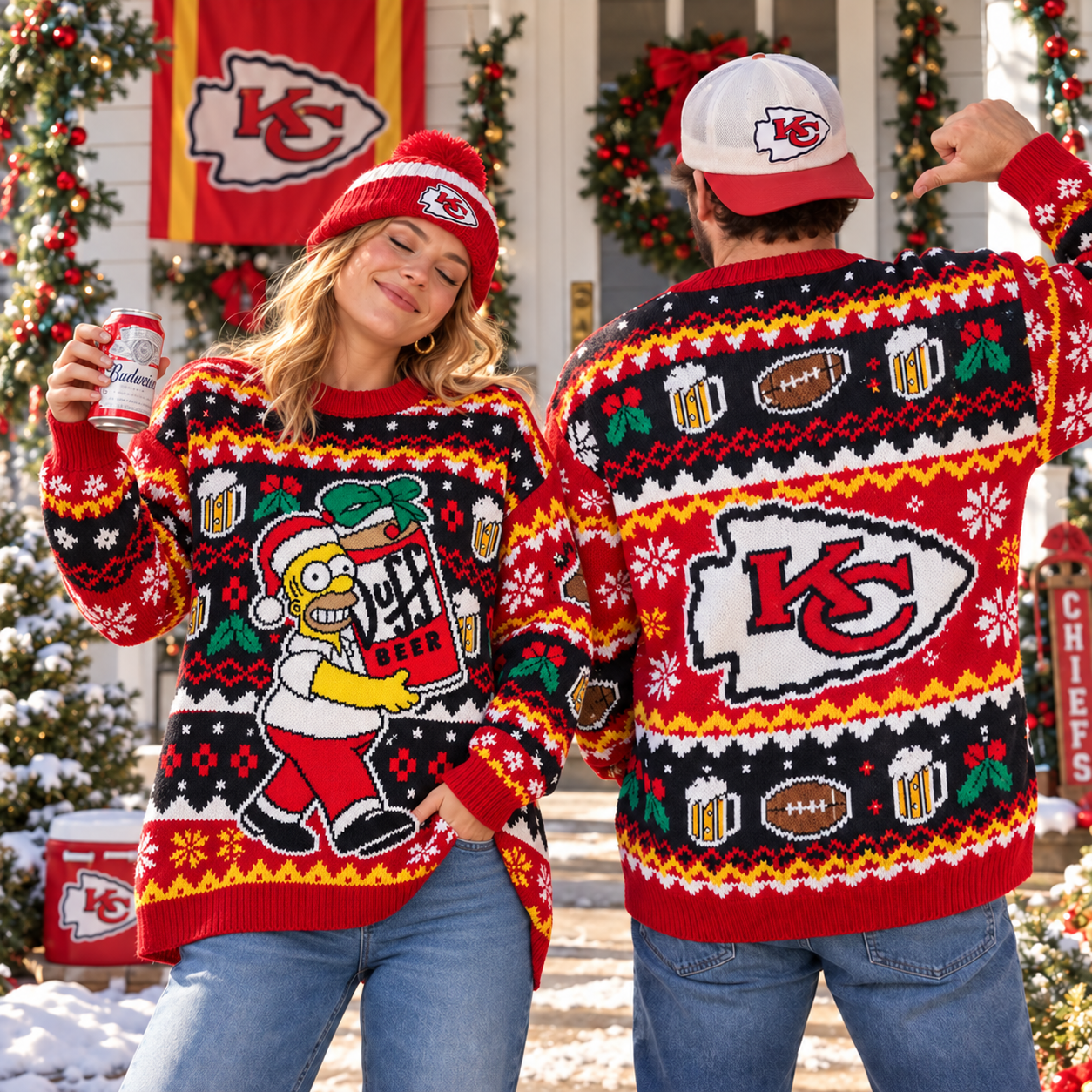 Kansas City Chiefs | Football Christmas Homer Simpson Beer Unisex Ugly Sweater Knit Pullover
