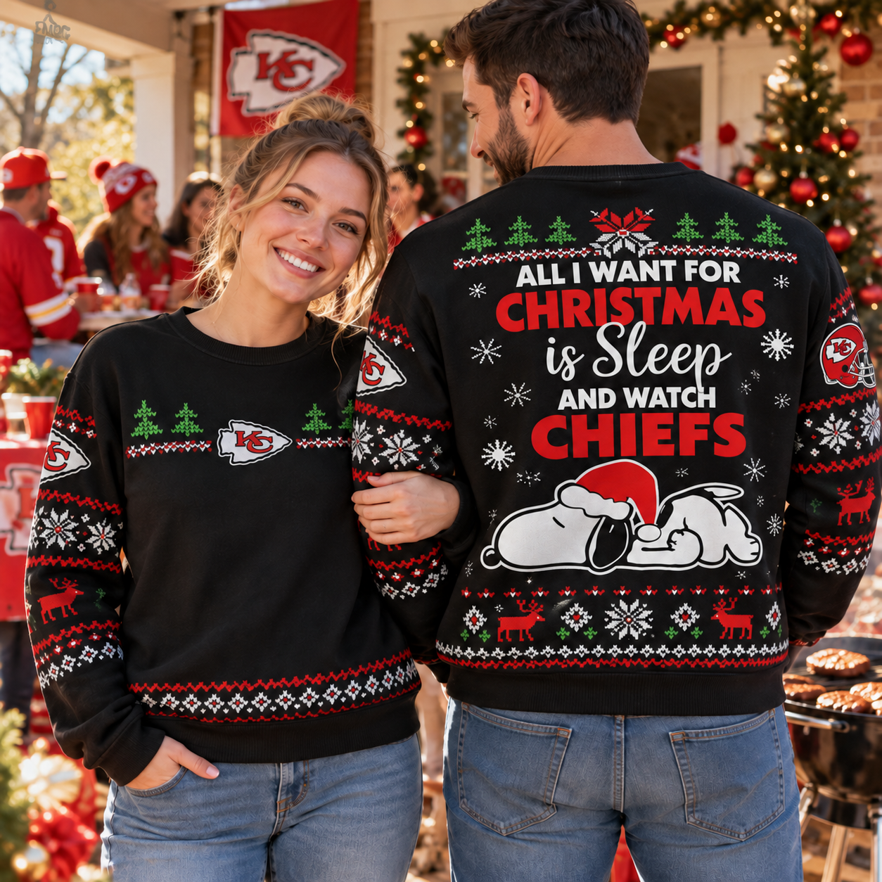 Kansas City Chiefs | Christmas Snoopy Funny Sleep Watch Chiefs Game Day 3D Sweatshirt