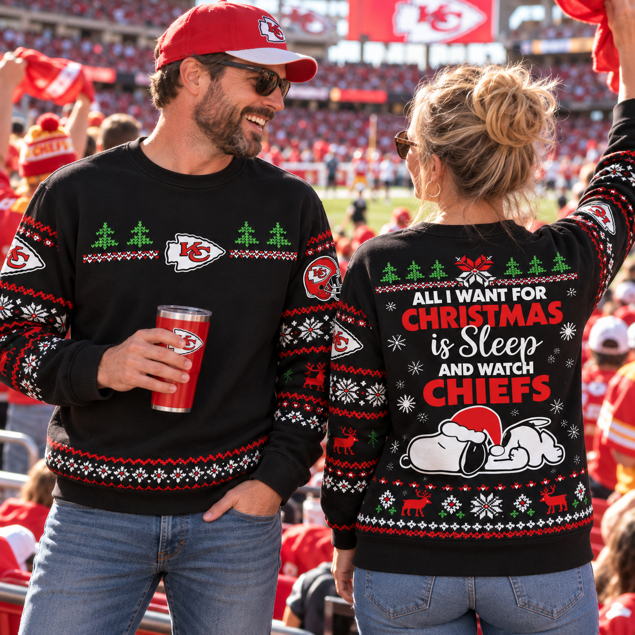 Kansas City Chiefs | Christmas Snoopy Funny Sleep Watch Chiefs Game Day 3D Sweatshirt