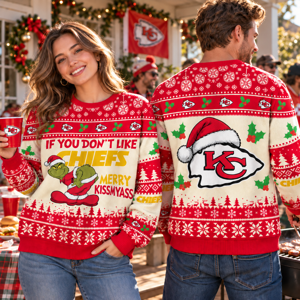 Kansas City Chiefs | Christmas Grinch Funny Quote Football Game Day Ugly Knitted Sweater