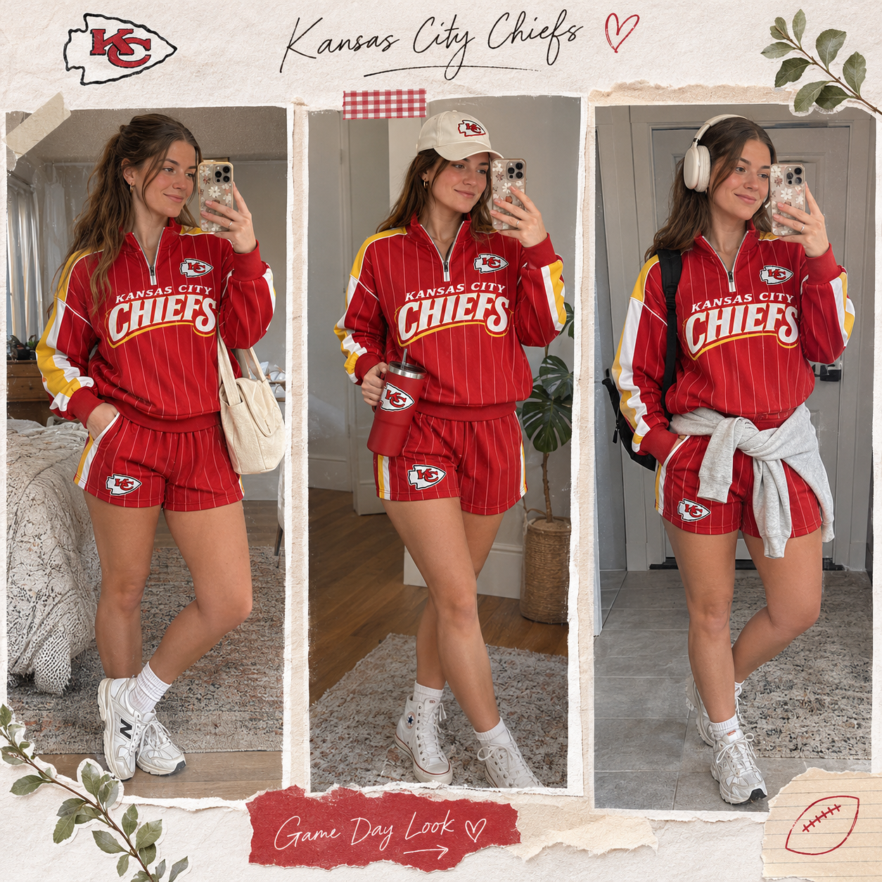 Kansas City Chiefs | Women Football Game Day Pinstripe Half Zip Sweatshirt And Shorts Set
