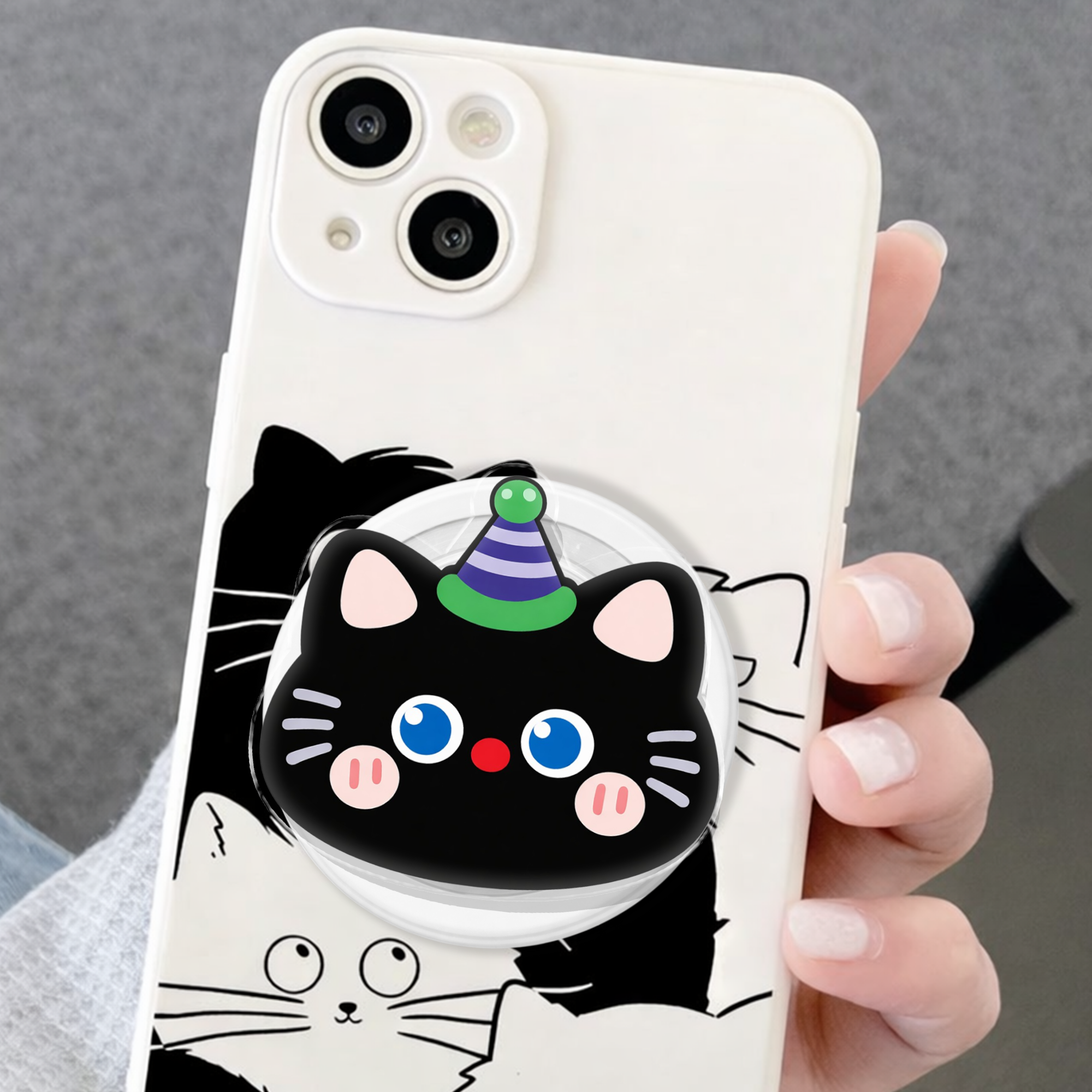 Silly Party Cat Snap Cute Magnetic Phone Grip