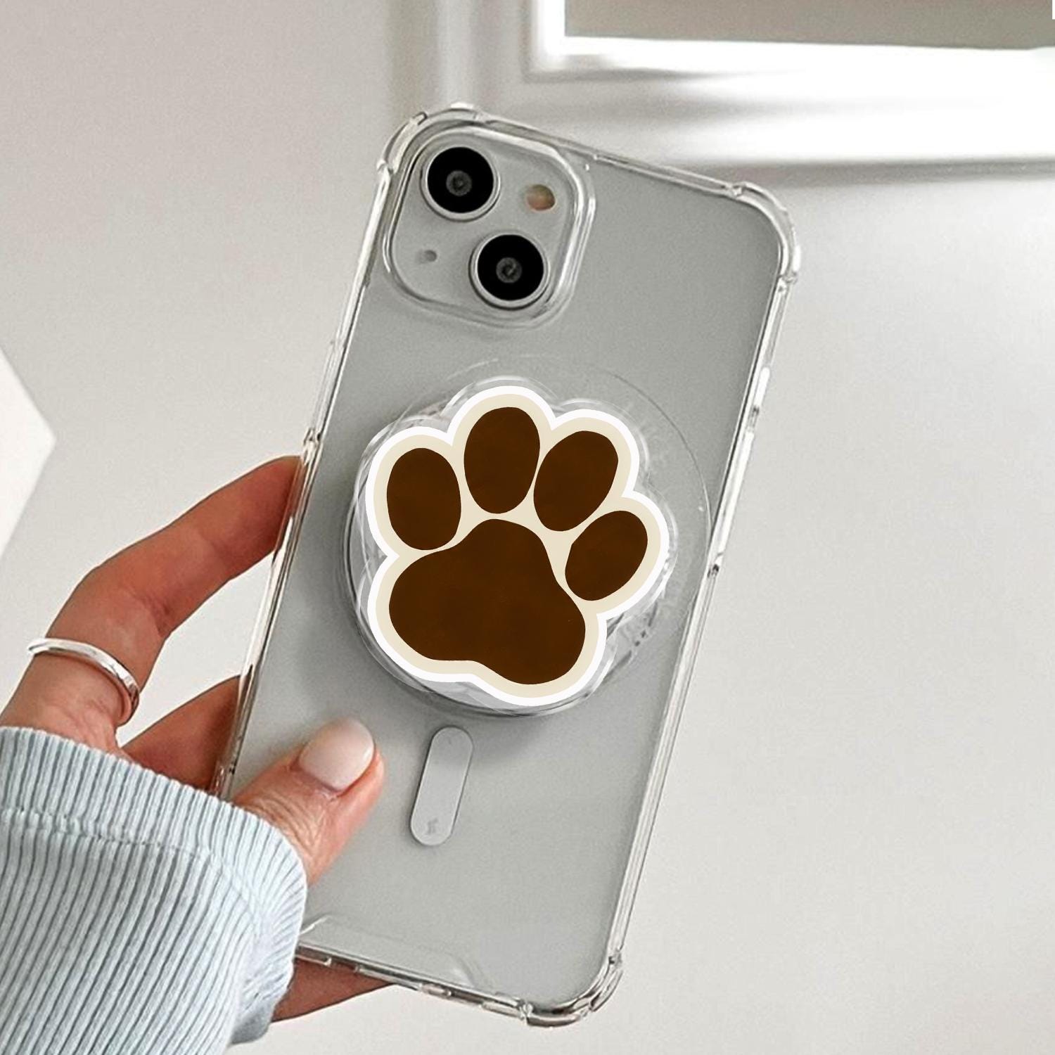 Brown Paw Print Phone Grip Aesthetic Dog Cat Mom Magnetic Phone Stand