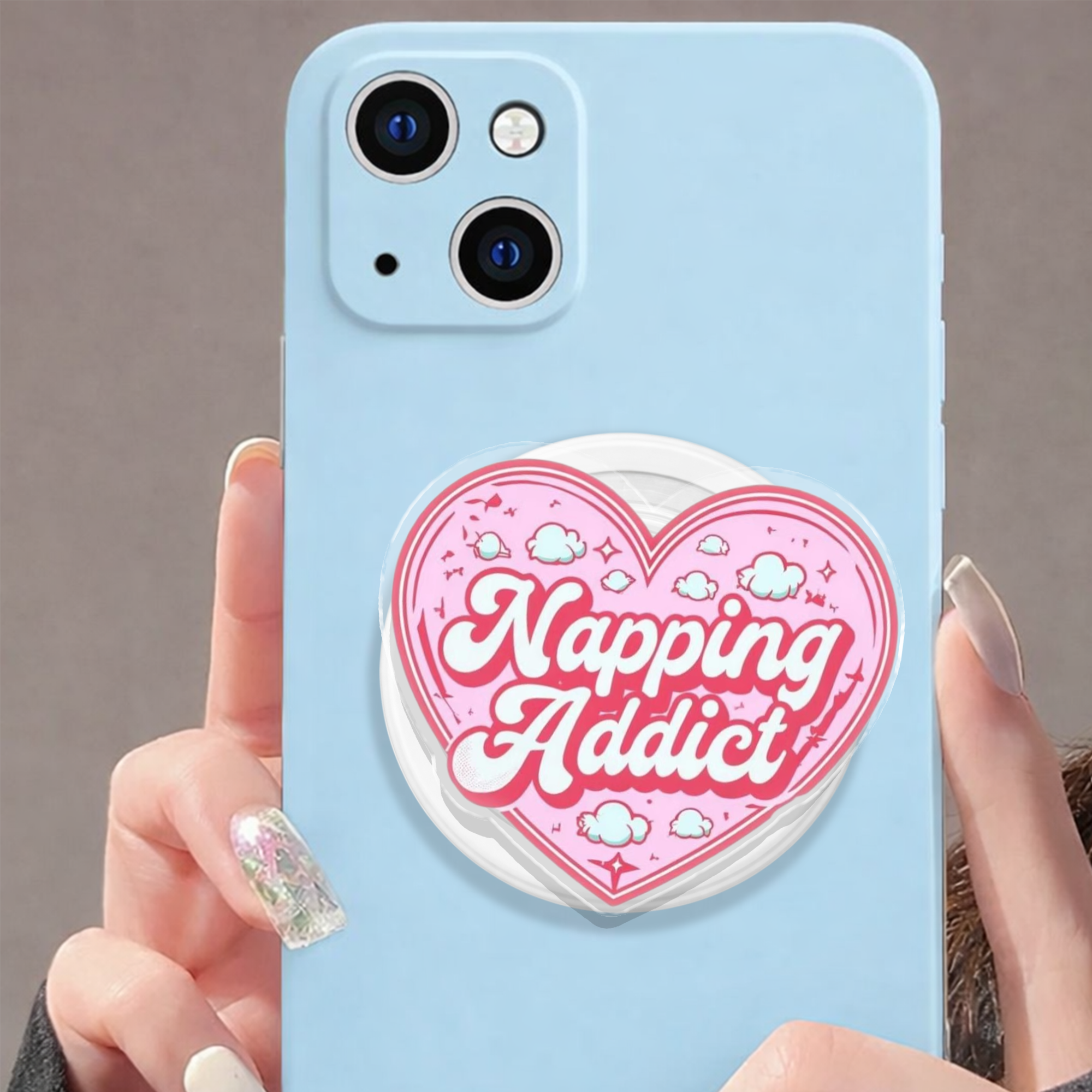 Dreamy Pink Heart Magnetic Retro Napping Addict Phone Grip