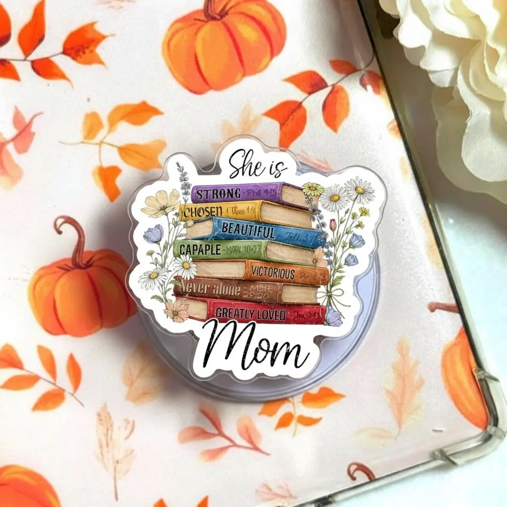 Christian Bible Verse Book Stack Mom Magnetic Phone Grip Holder Gift