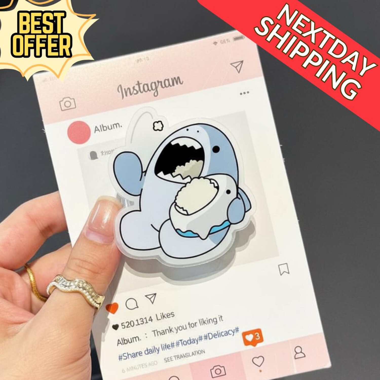 Cute Shark And Baby Magnetic Phone Grip
