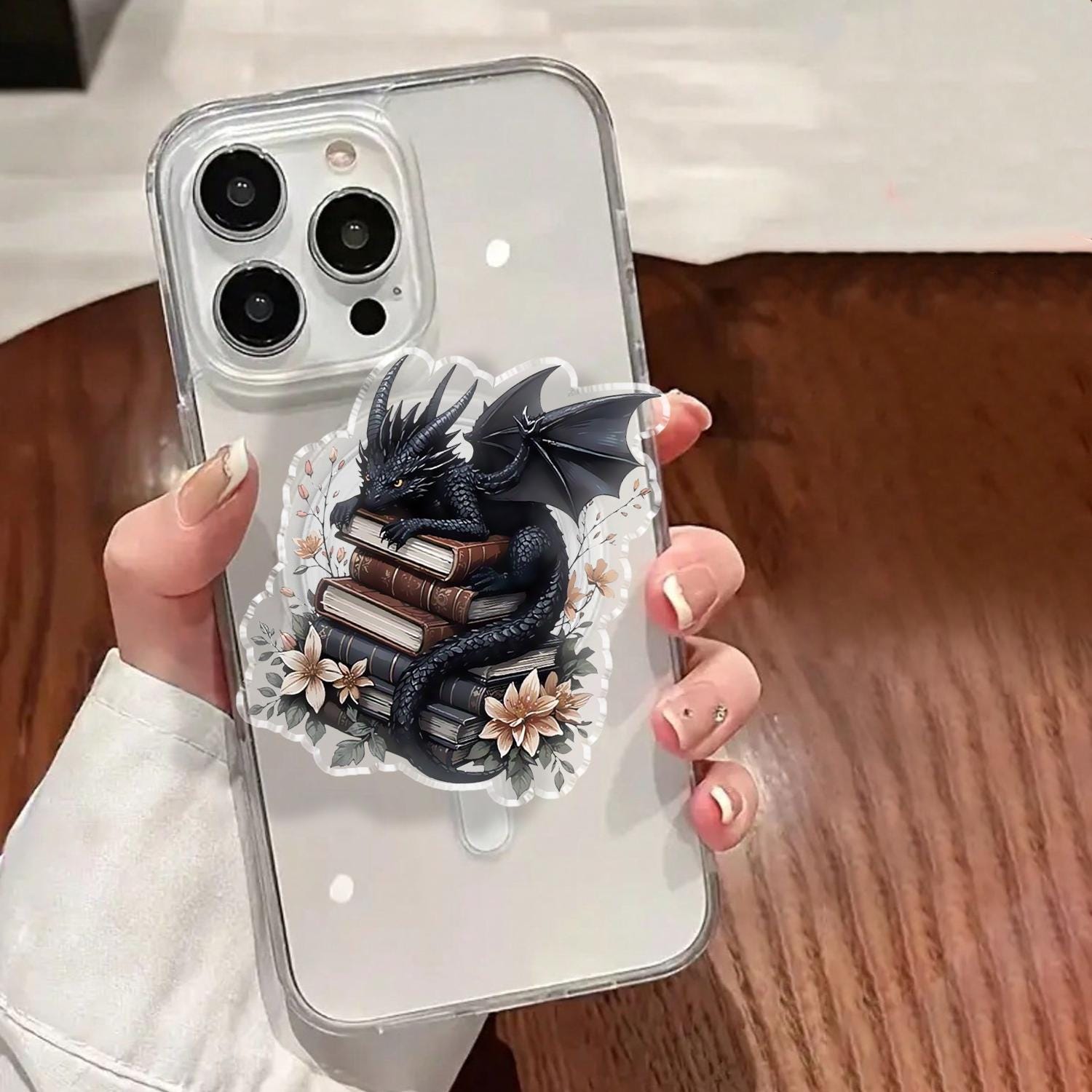 Black Baby Dragon Book Lovers Gift Gifts for Reader MagSafe Phone Grip