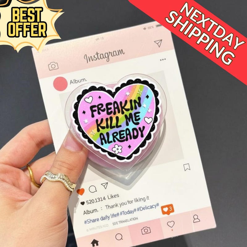 Freakin Kill Me Already Rainbow Heart Fun Kawaii MagSafe Phone Grip