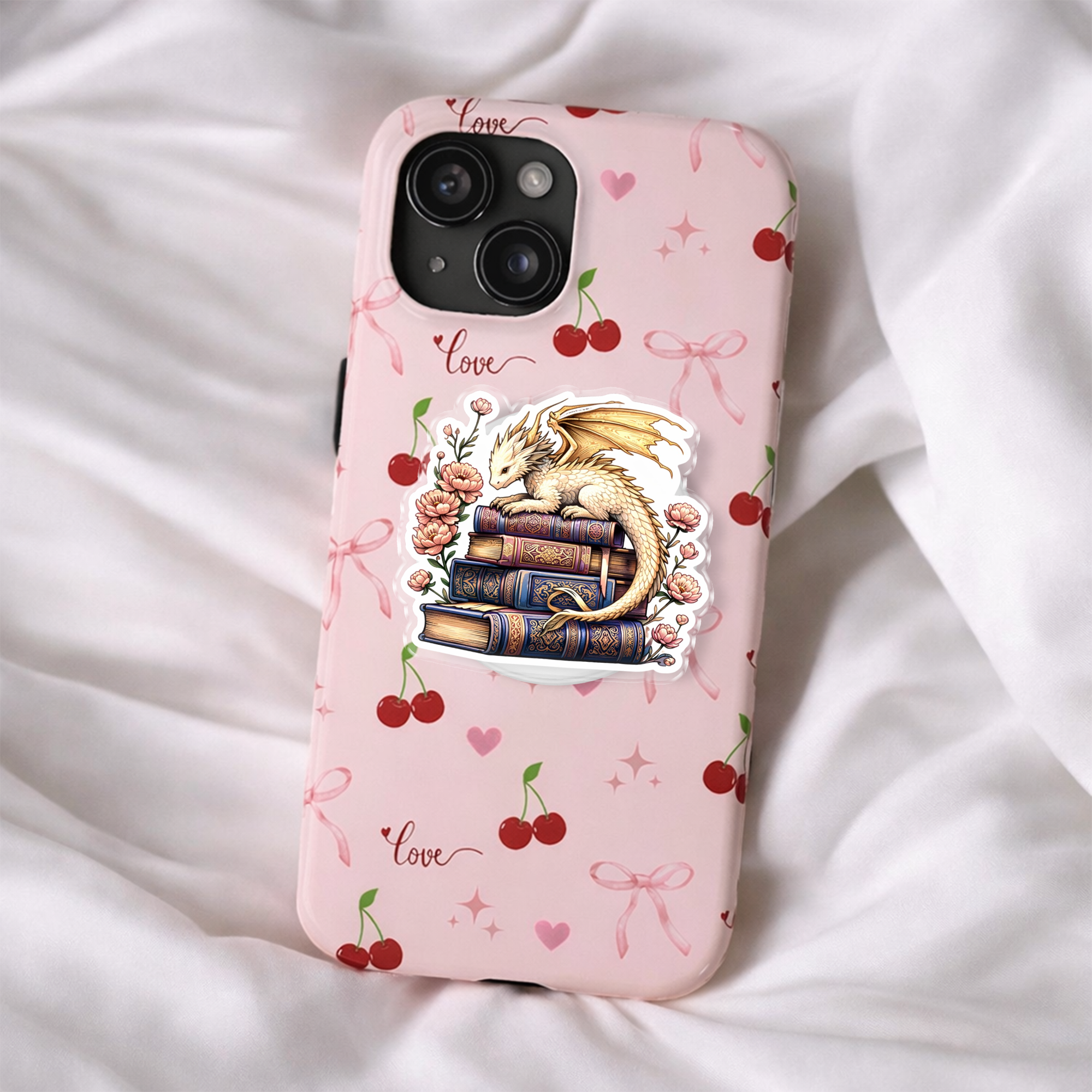 Whimsical Green Dragon Snap on Bookish Kindle Book Lover Phone Grip