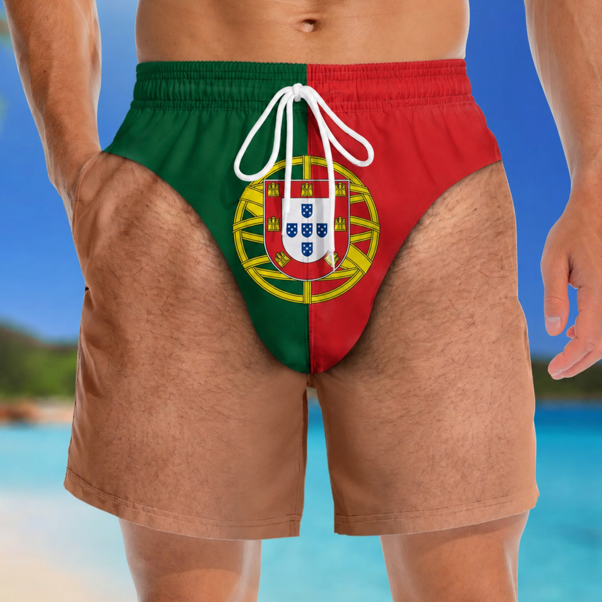 Men's Portugal Flag Swim Trunks, Patriotic Country Flag Beach Shorts with Pockets, Quick Dry soccer season Swimwear