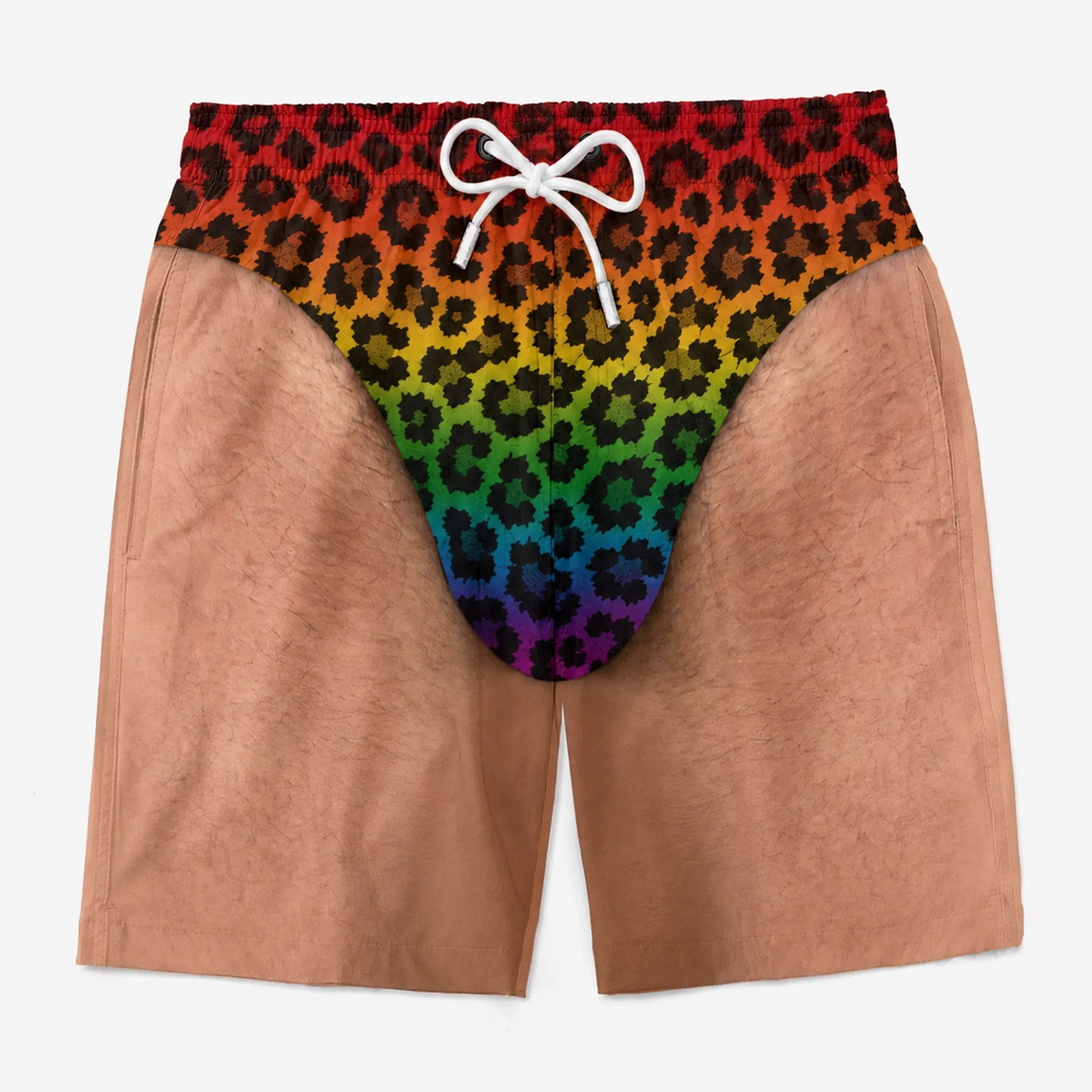 Men's Rainbow Leopard Pride Swim Trunks, Bold Print Beach Shorts with Pockets, Quick Dry Summer Swimwear