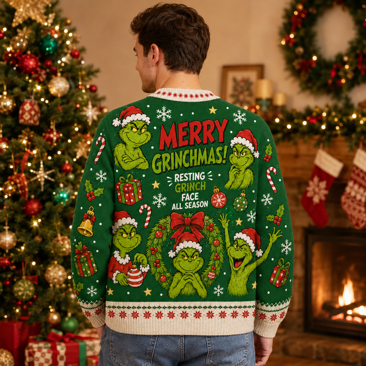 Merry Christmas Knit Cardigan, Green Holiday Sweater for Festive Winter Parties