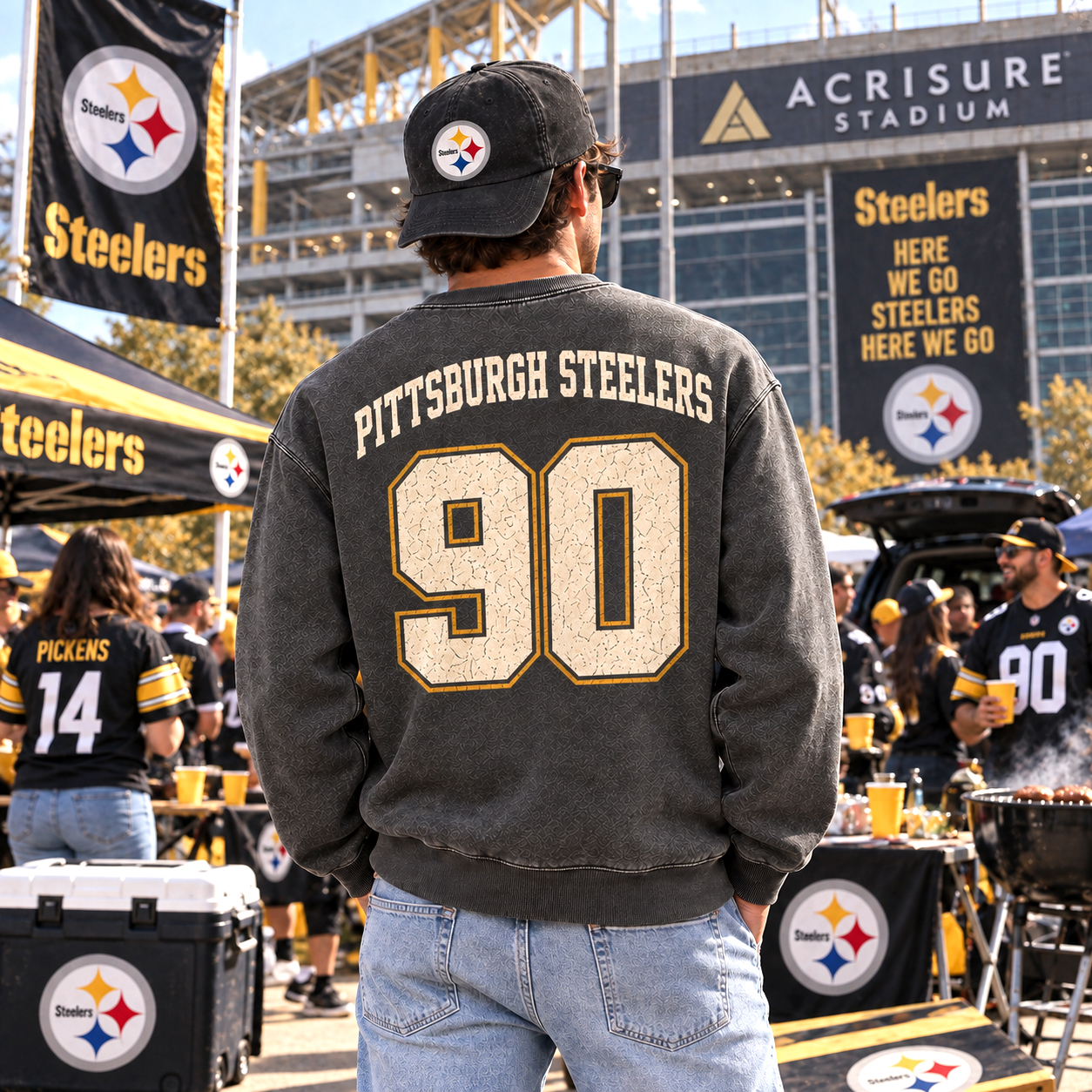 T.J. Watt Pittsburgh Steelers #90 Sweatshirt, Defensive Player of the Year Art, Acrisure Stadium Black Gold Style