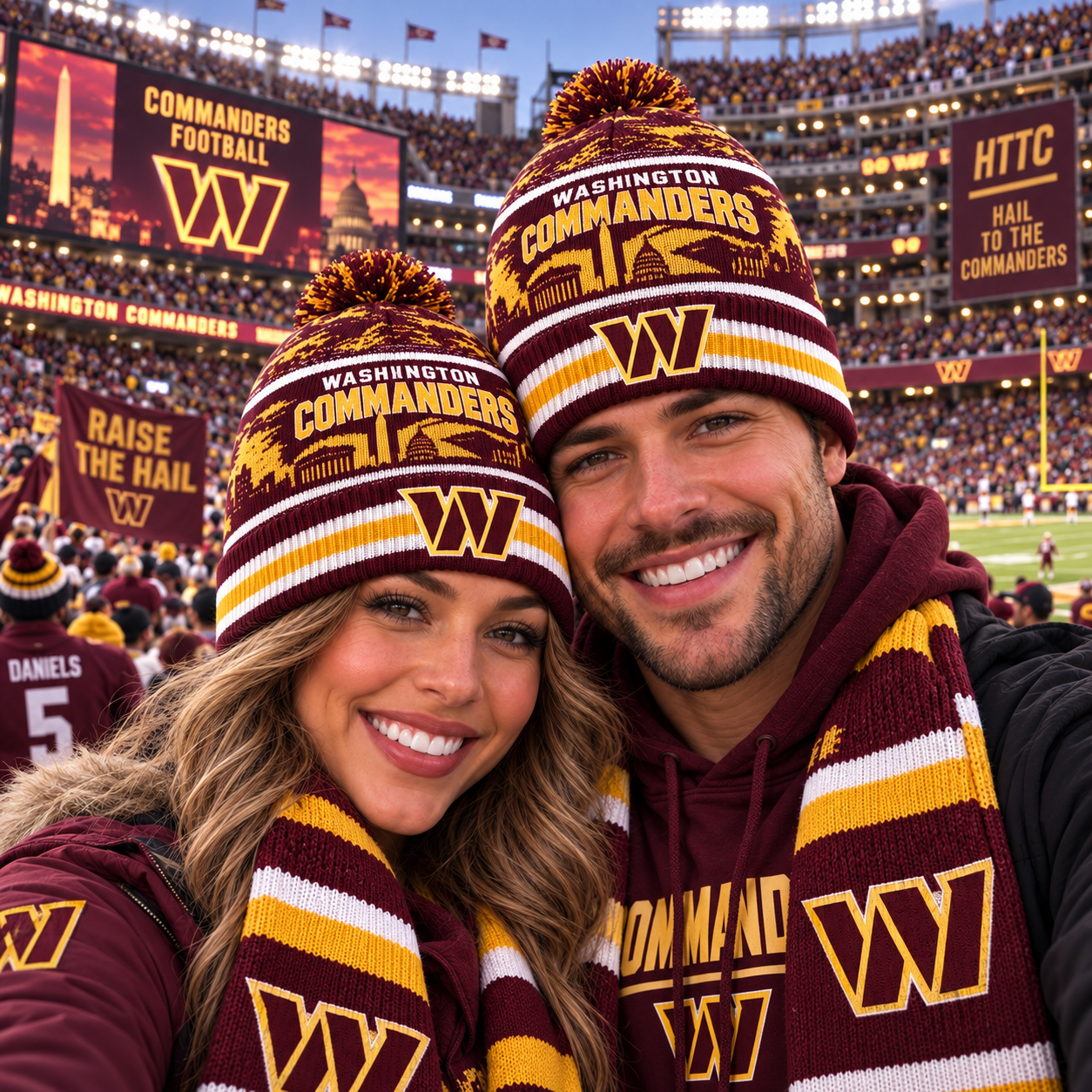 Washington Commanders Knit Beanie Hat, Jayden Daniels No. 5 Fan Style, WAS Northwest Stadium Sunday Look