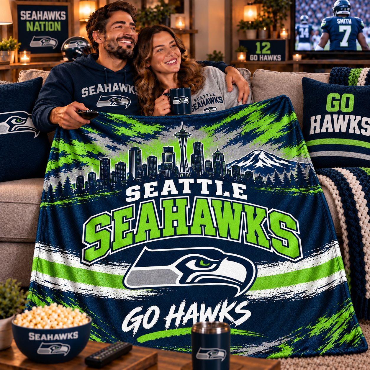 Seattle Seahawks Throw Blanket, Seattle 12s Football Spirit, Lumen Field Fan Style