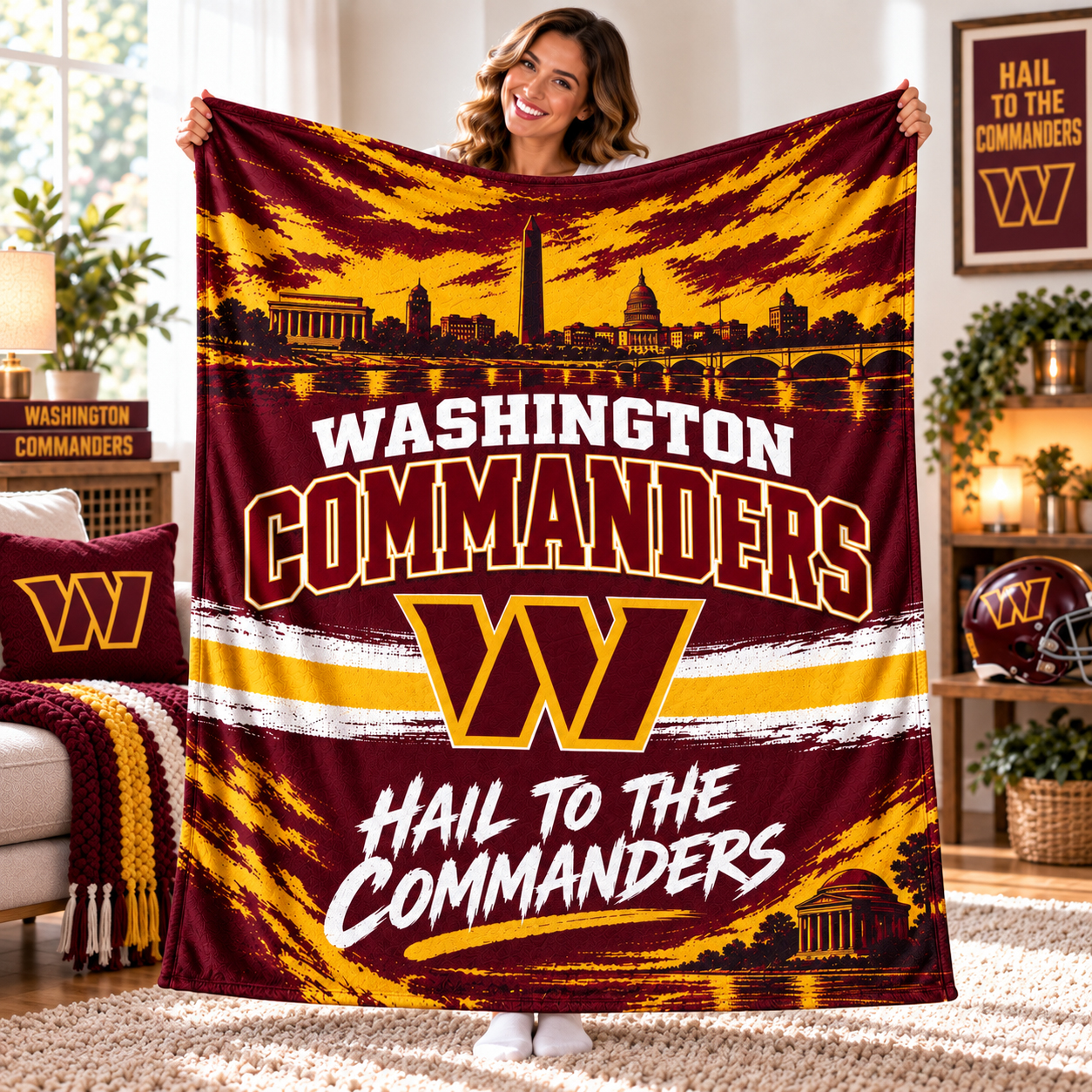 Washington Commanders Throw Blanket, DC Gridiron Spirit, Burgundy Gold DMV Fan Style