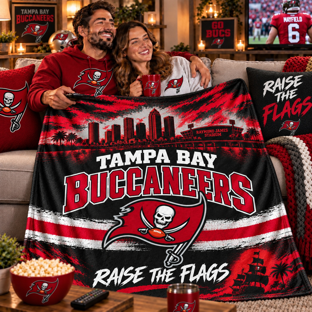 Tampa Bay Buccaneers Throw Blanket, Bucs Tampa Bay Spirit, Raymond James Stadium Style