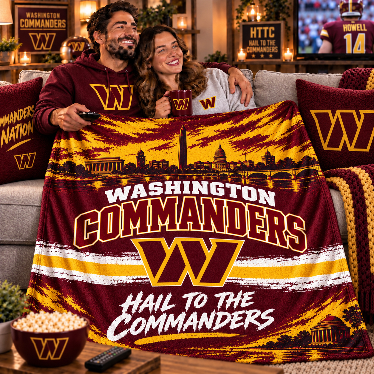 Washington Commanders Throw Blanket, DC Gridiron Spirit, Burgundy Gold DMV Fan Style