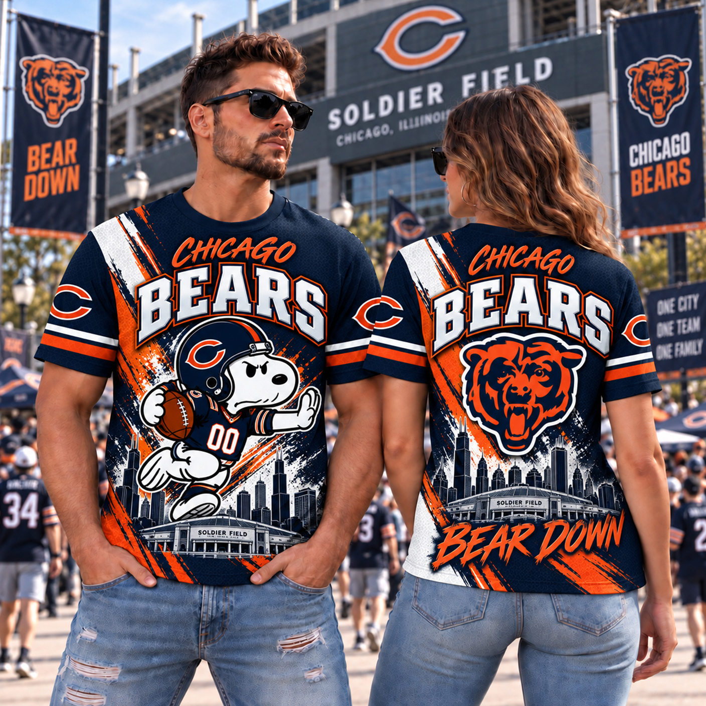 Chicago Bears Snoopy Horror 3D Shirt, CHI Monsters of the Midway at Soldier Field, Walter Payton Legacy Fan Gift
