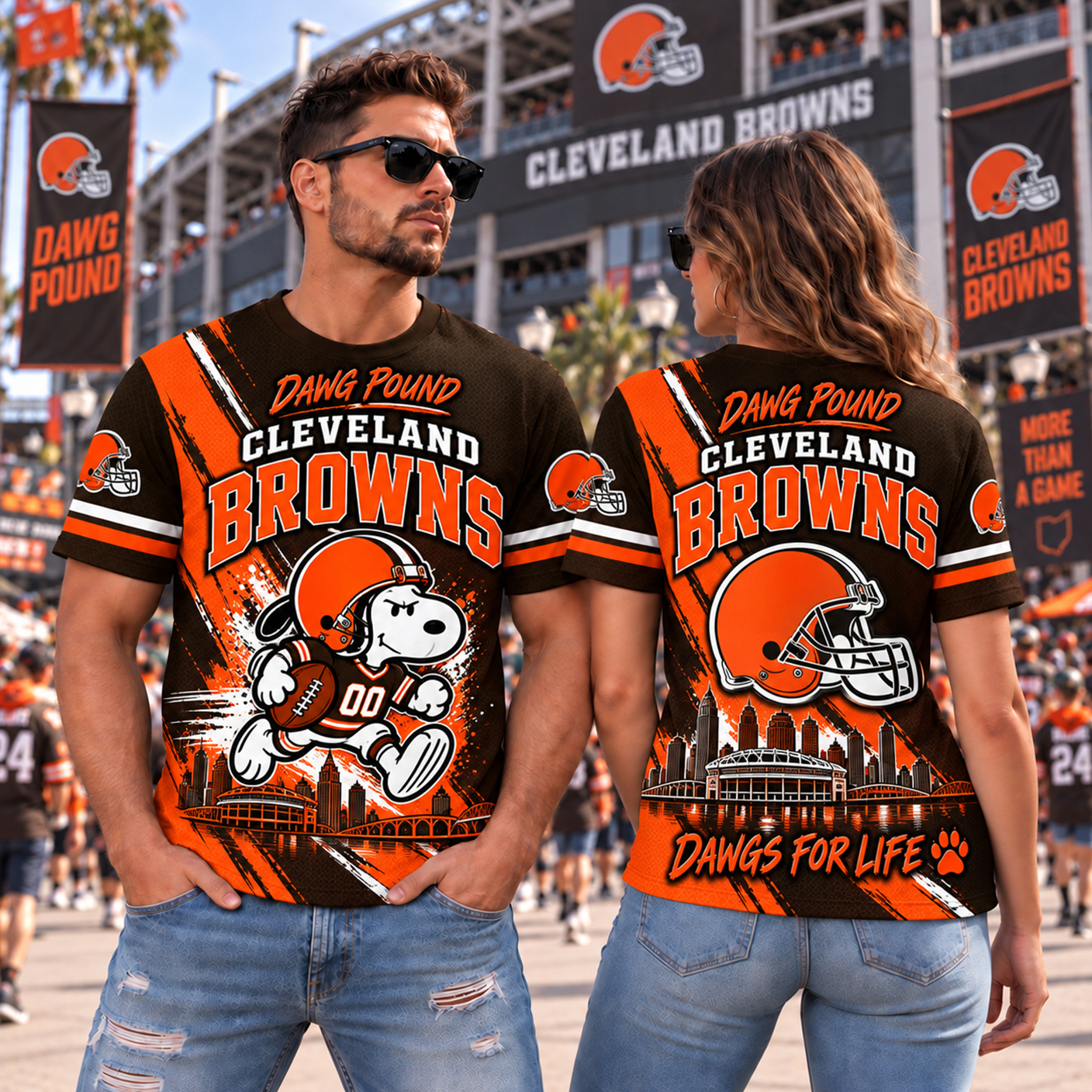 Cleveland Browns Snoopy Horror 3D Shirt, CLE Dawg Pound at Huntington Bank Field, Jim Brown Legacy Fan Gift