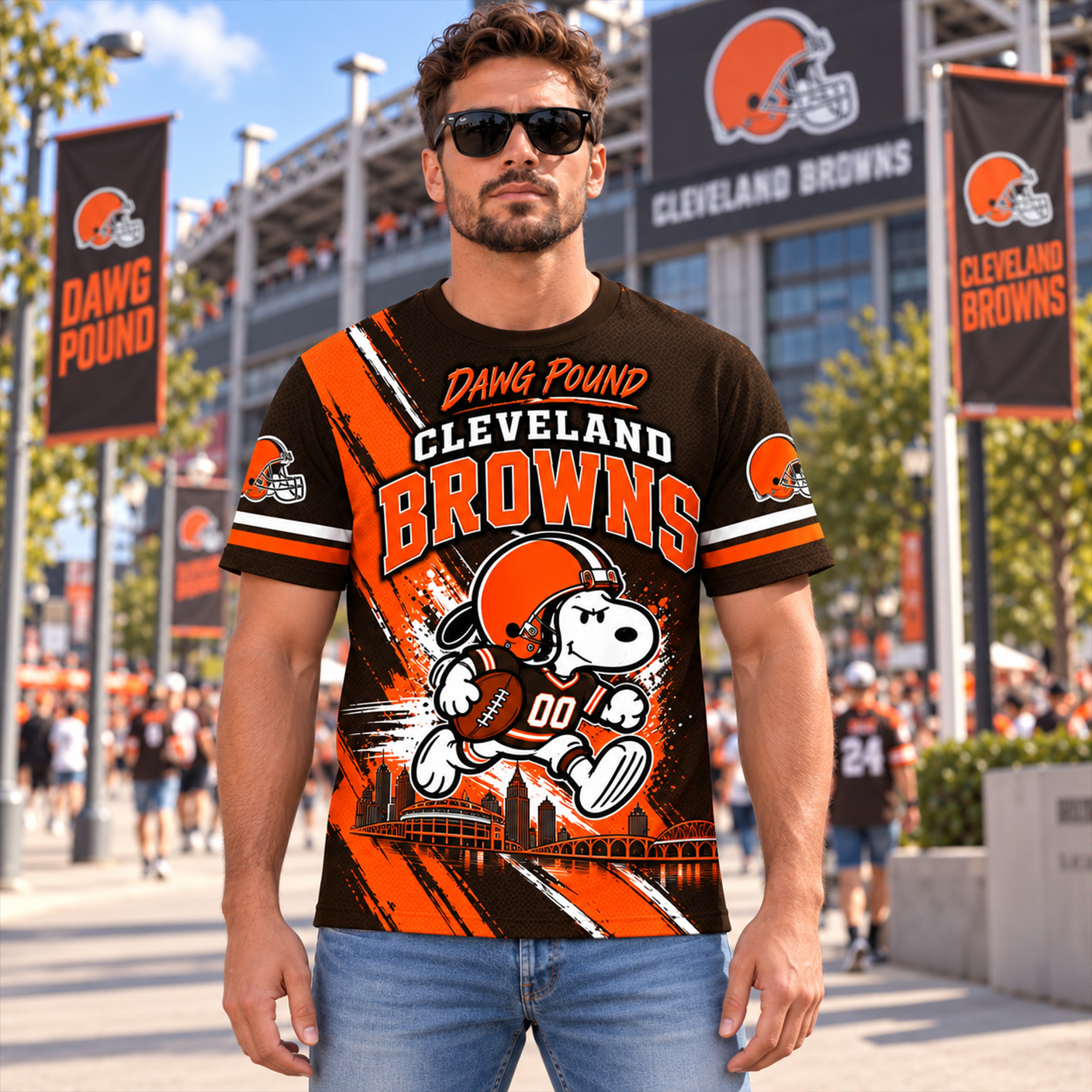 Cleveland Browns Snoopy Horror 3D Shirt, CLE Dawg Pound at Huntington Bank Field, Jim Brown Legacy Fan Gift