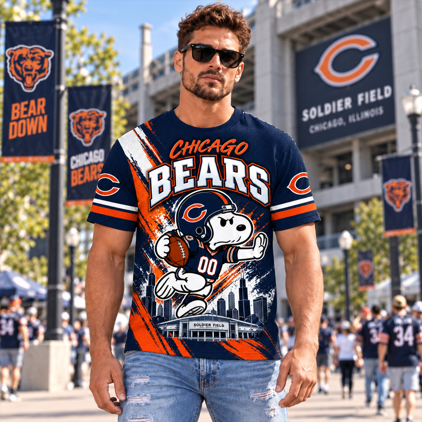 Chicago Bears Snoopy Horror 3D Shirt, CHI Monsters of the Midway at Soldier Field, Walter Payton Legacy Fan Gift