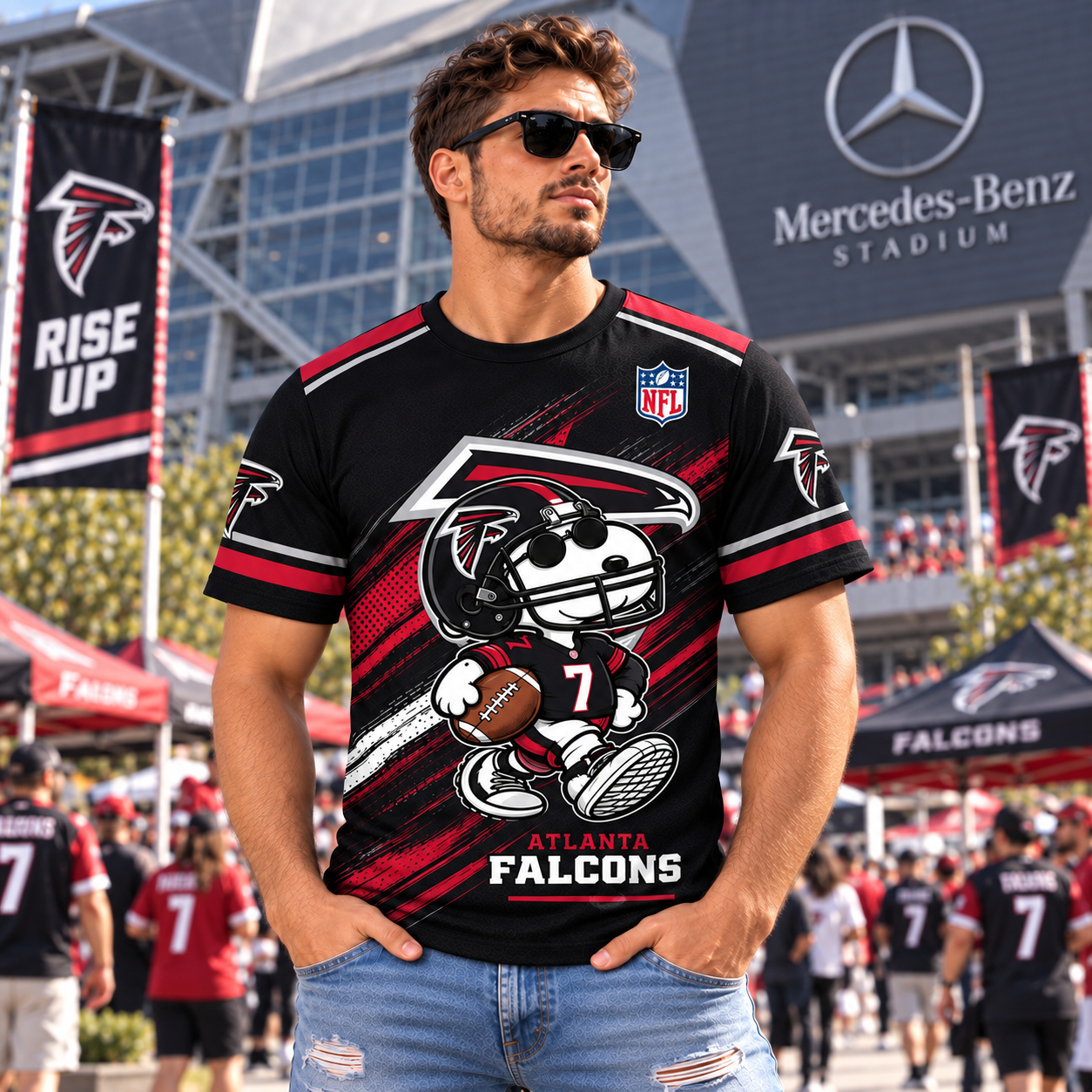 Atlanta Falcons Snoopy 3D Football Shirt, ATL Rise Up Dirty Birds, Atlanta Red Black Sunday