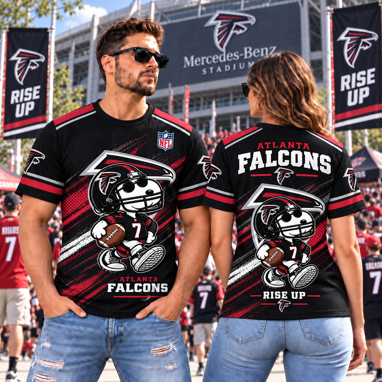 Atlanta Falcons Snoopy 3D Football Shirt, ATL Rise Up Dirty Birds, Atlanta Red Black Sunday