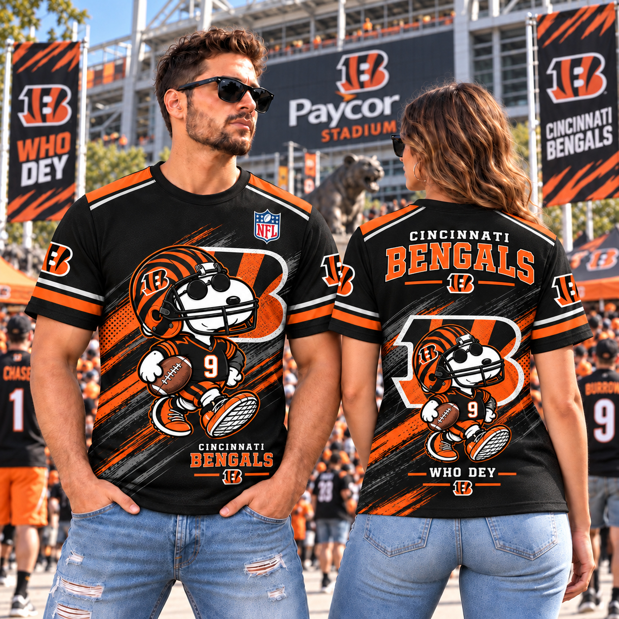 Cincinnati Bengals Snoopy 3D Football Shirt, CIN Who Dey Jungle Pride, Cincy Orange Black Roar